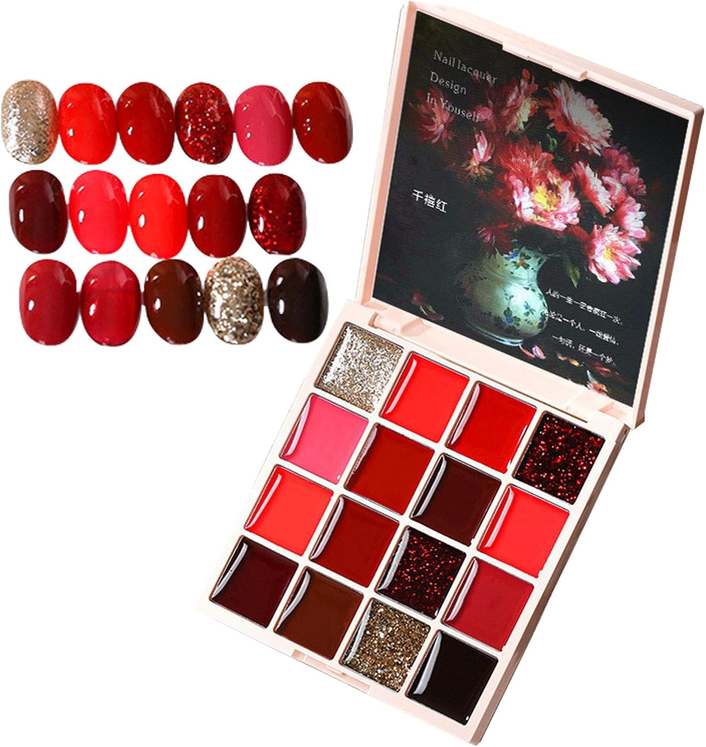 Solid Nail Gel Polish | 16-Color Cream Nail Gel Polish | Glossy Solid Nail Gel Polish Oil Painting Manicure Palette Nail Glue for Women - 16 Colors Mocha Peach image number 5