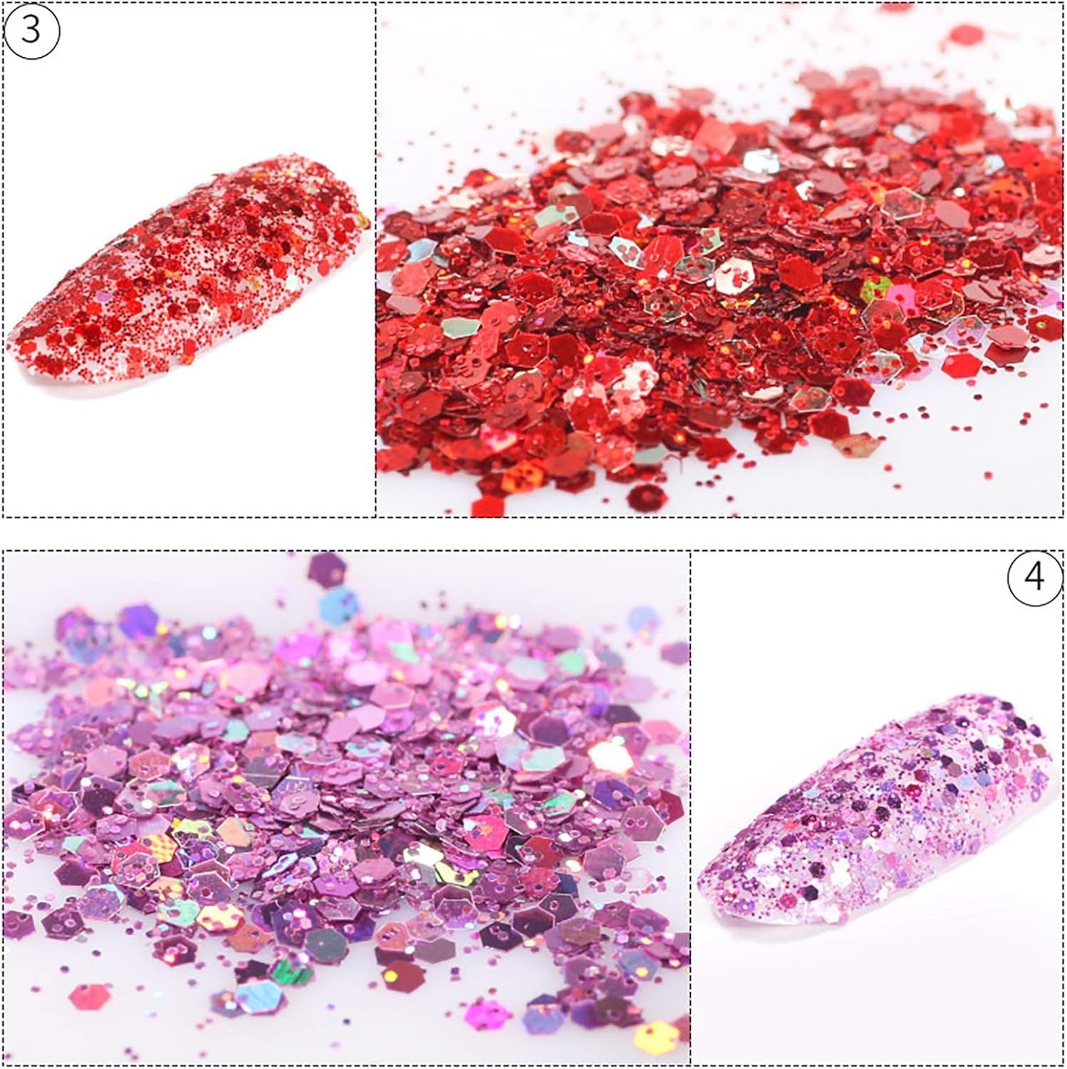 9 Packs Mixed Size Hexagon Nail Glitter Powder Sequins Shiny Colorful Nail Flakes Charm Dust image number 5