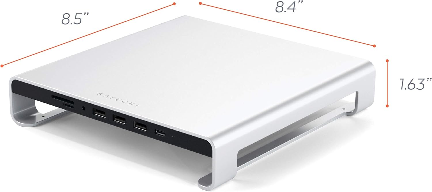 Satechi Type-C Aluminum Monitor Stand Hub with USB-C Data, USB 3.0, Micro/Sd Card Slots & 3.5Mm Headphone Jack - for Apple Studio Display, Imac M1, Imac, Imac Pro (Silver) image number 5