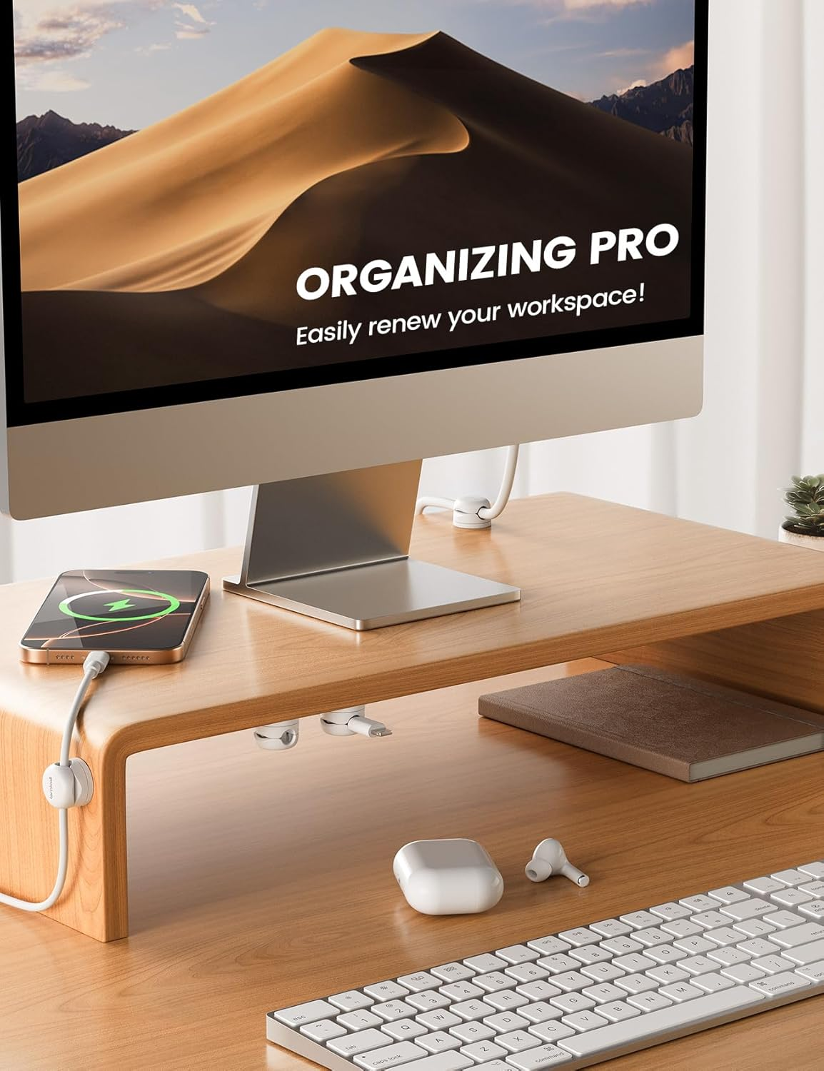 6Pack Cord Organizer, [1S Lock] Spring Cable Clips - [Upgrade Rotatable] Lamicall Cord Holder Management, Desk Phone Charger Holder, Adhesive USB Wire Organizer Keeper for Office Nightstand, White - Black image number 7