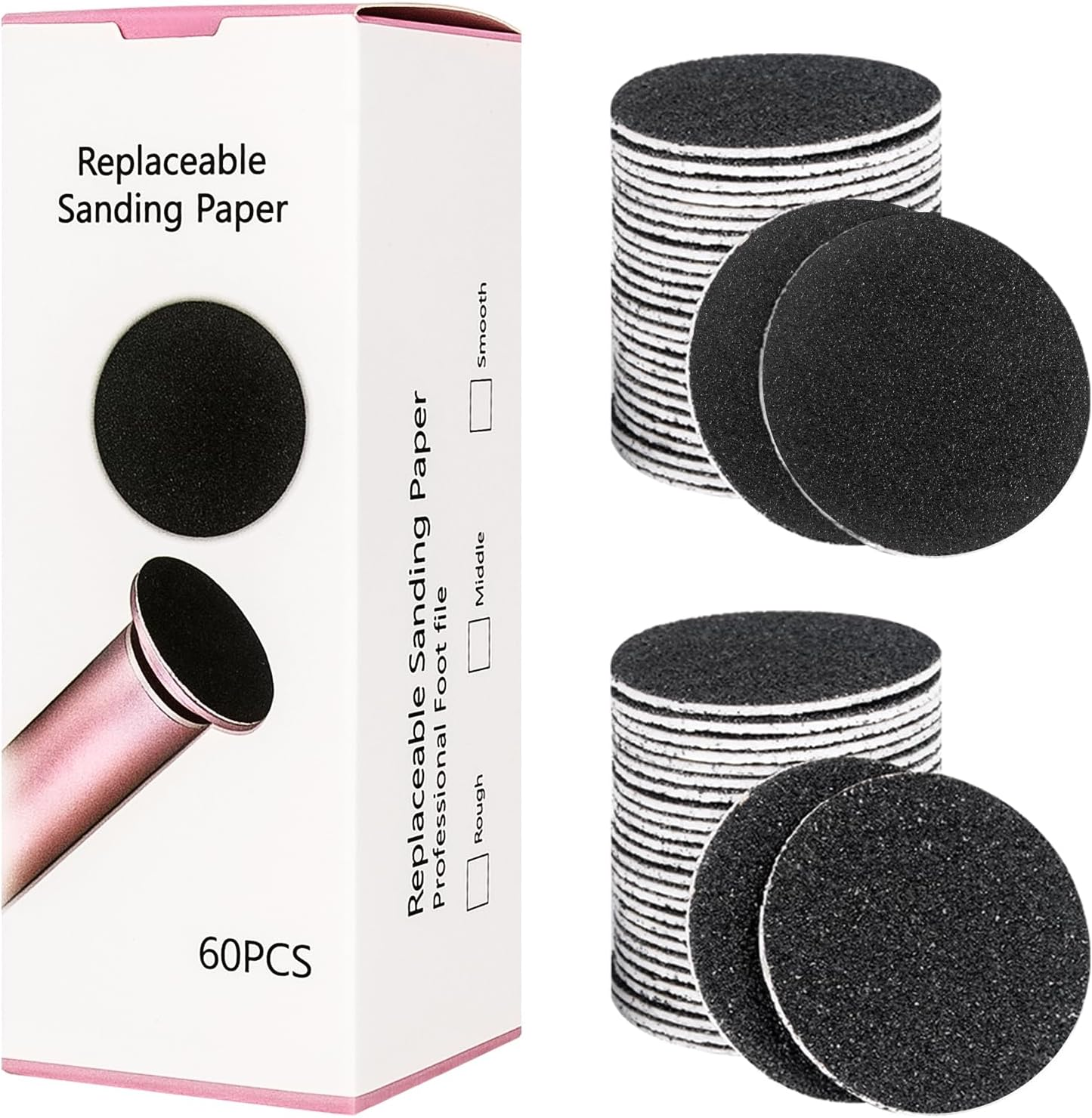 Krofaue 60 PCS Replaceable Sandpaper Discs - 80 & 100 Grit Pad Refills for Electric Foot File Callus Remover - Dead Skin and Calluses Removal image number 3