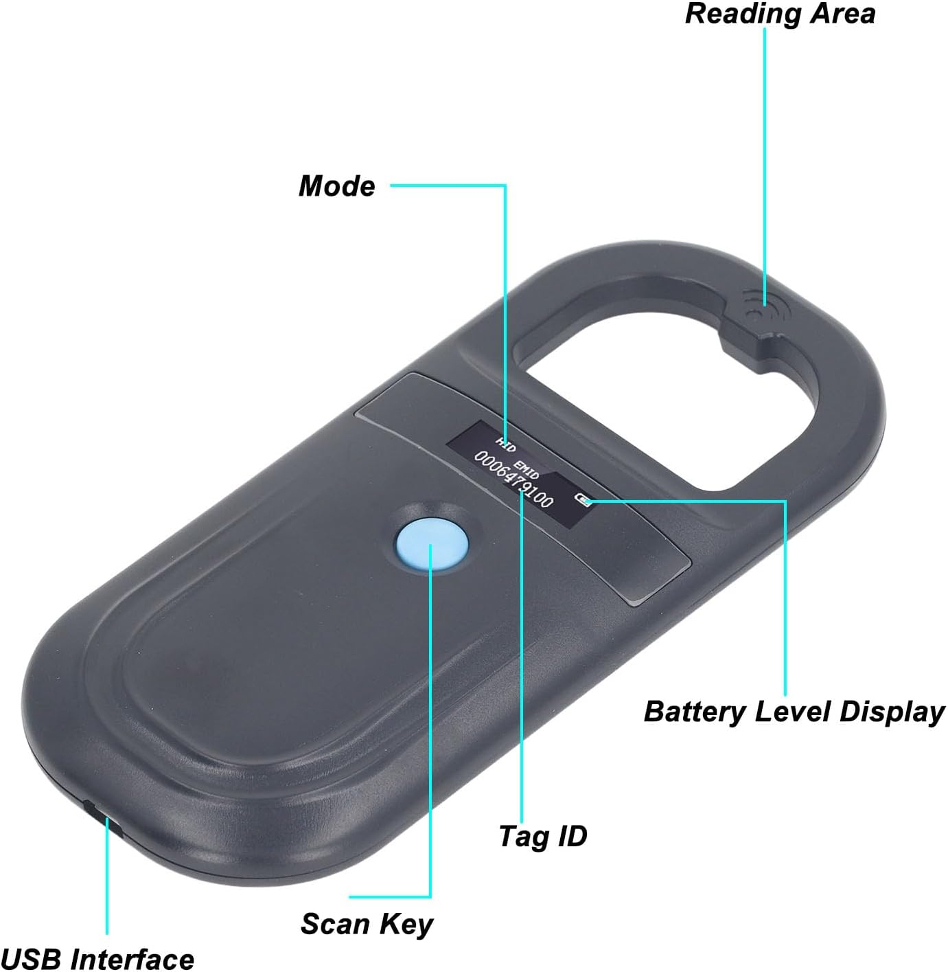 Pet Microchip Scanner, 134.2Khz Animal Ear Tag Reader USB Bluetooth Microchip Reader, Pet RFID Reader, 128 Animal Handheld Reader for ISO11784 85 FDX B and EMID Format Electronic image number 4