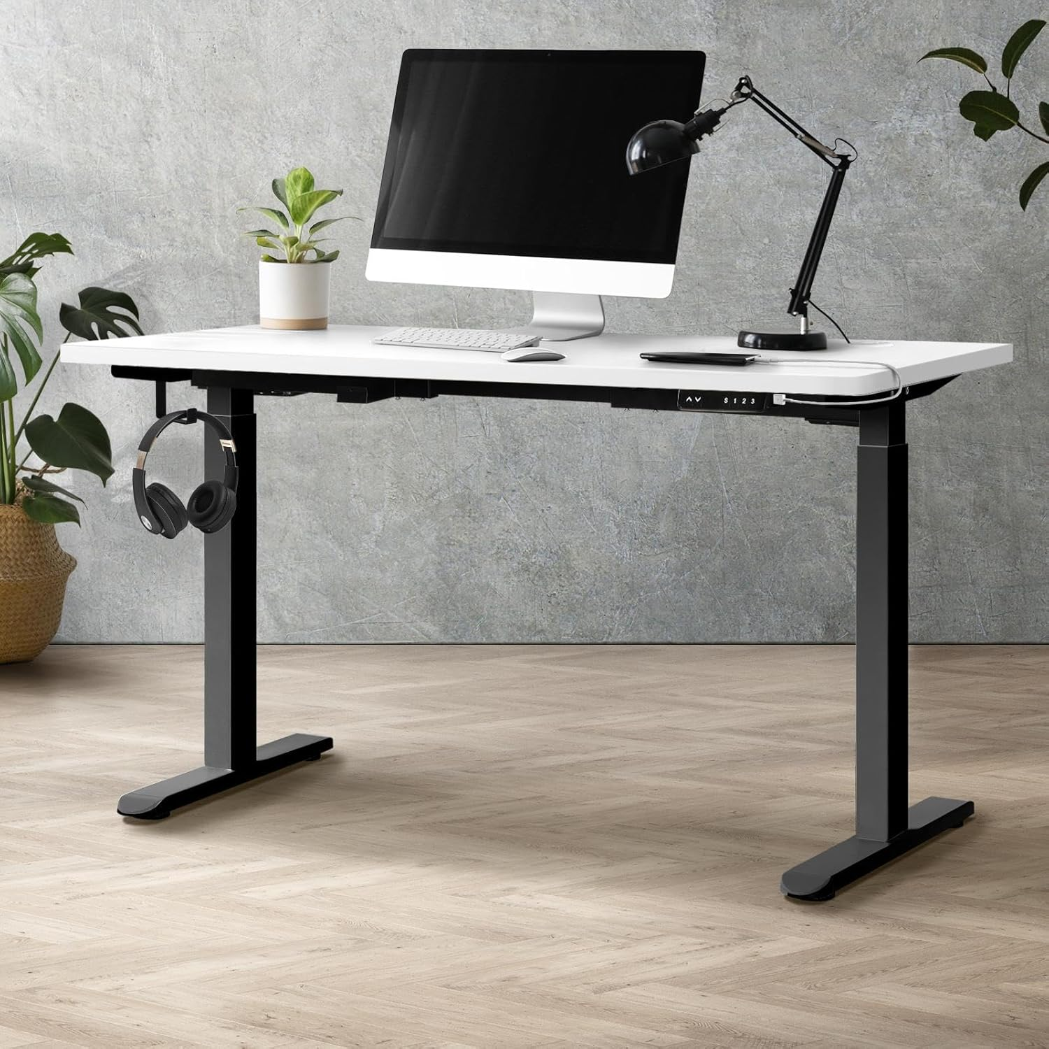 Oikiture Standing Desk Height Adjustbale Sit Stand Desk with Single Motorised Electric Fram for Home Office White(Frame Only)