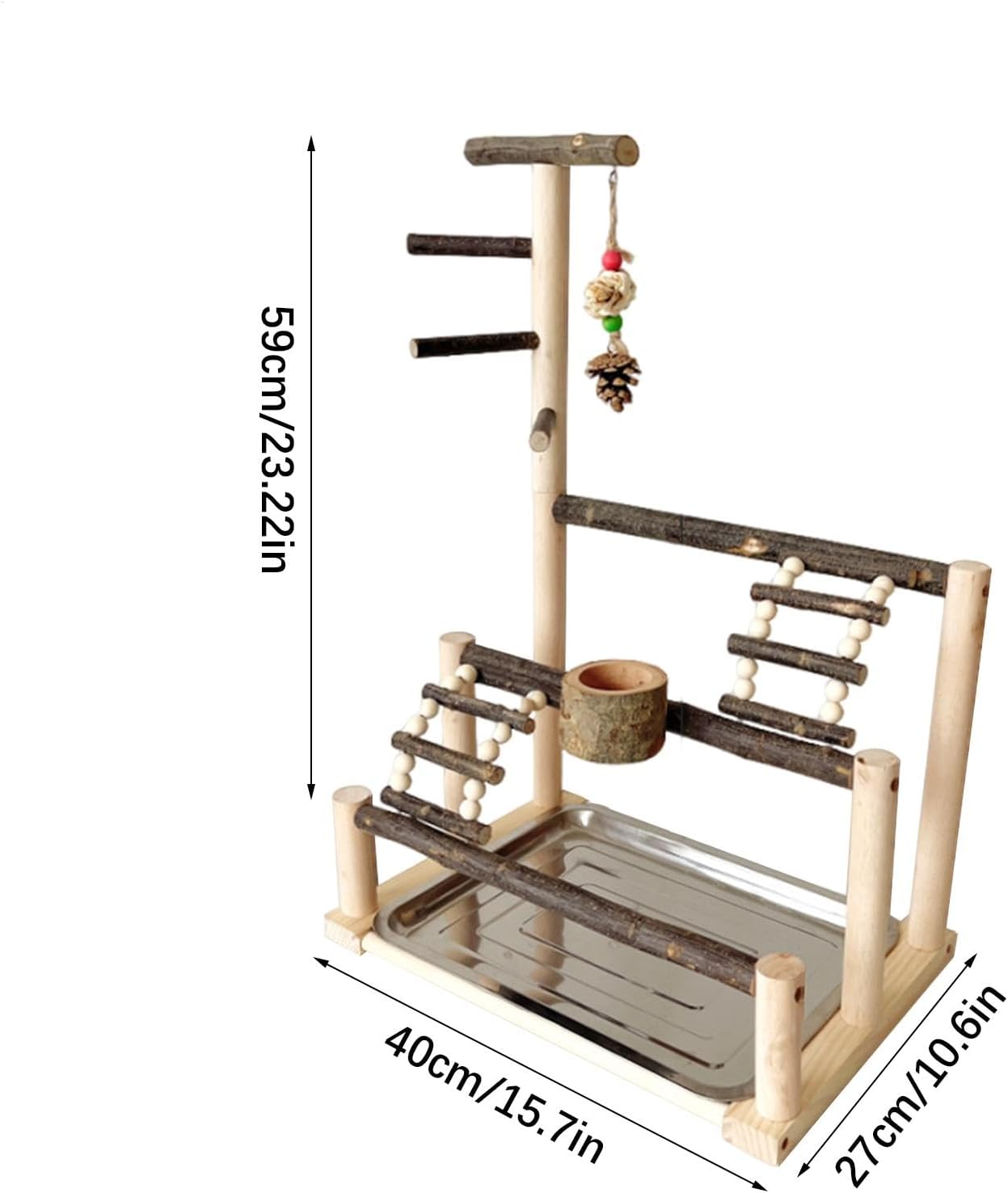 Parrot Stand Playground - Parrot Playstand Play Gym | Large Perch Stand for Parakeet and Birds, Parakeet Cage Accessories with Feeding Cups, Natural Parrot Playstand Play Gym for Budgies Cockatiel image number 4