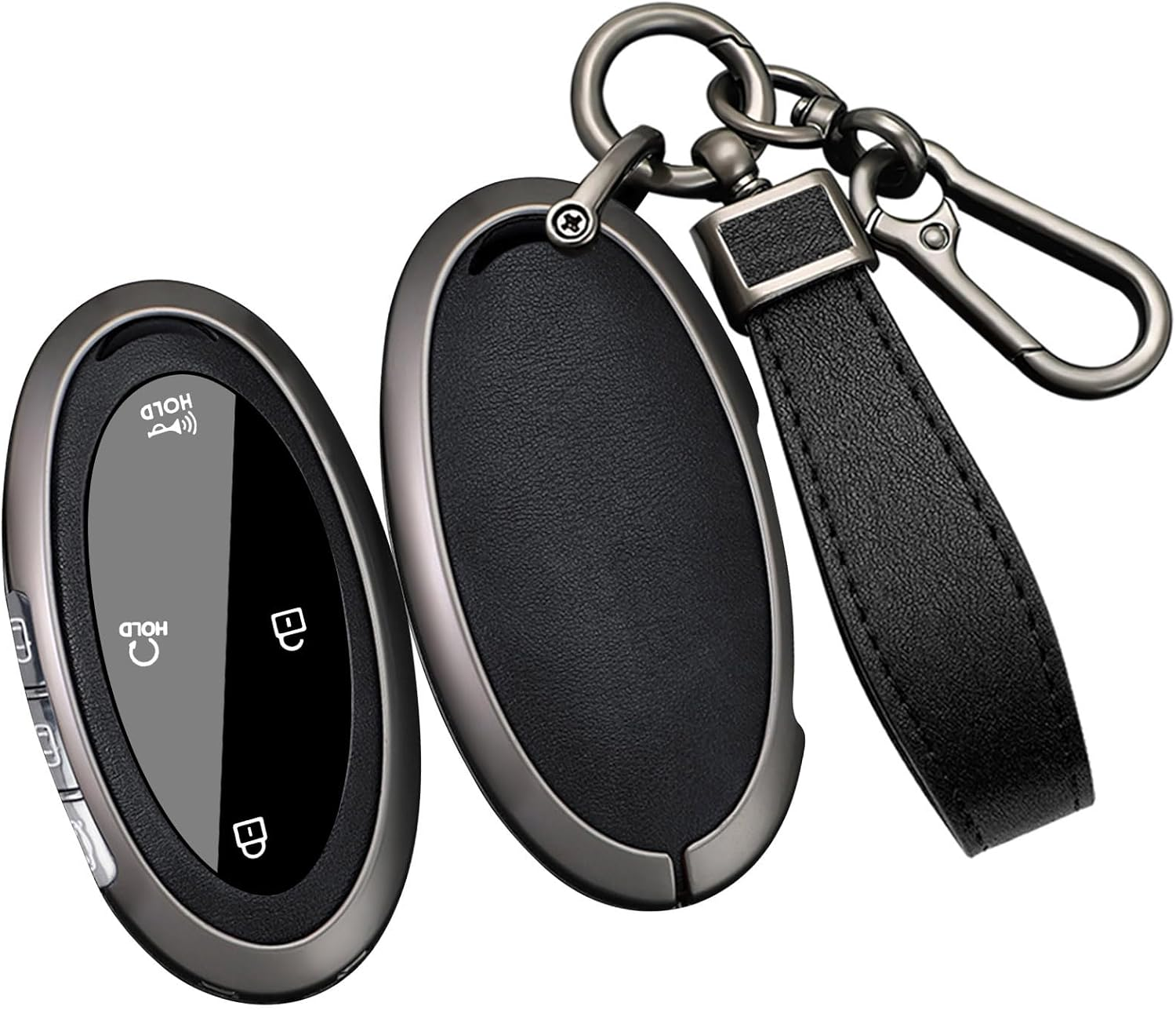 Ontto Metal Key Cover Fit for Hyundai Sonata Hybrid Santa Fe 2024 Key Fob,Leather Car Key Case Fit for Hyundai Ioniq 6 Kona