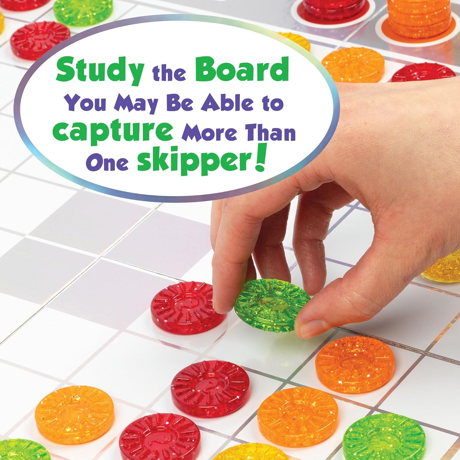 Mindware Skippity &ndash; Jump-And-Capture Board Game for 2 to 4 Players &ndash; Twist on Checkers &ndash; 100Pc &ndash; Fun for Kids & Adults, Ages 5+ image number 5