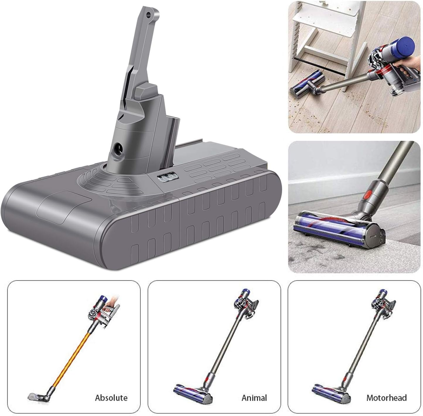 4600Mah 21.6V Lithium Ion Replacement Battery for Dyson V8 Absolute V8 Animal V8 Animal Exclusive Cord-Free Vacuum Handheld Vacuum Cleaner with Pre Filter, Brush and Battery Protective Shell image number 5