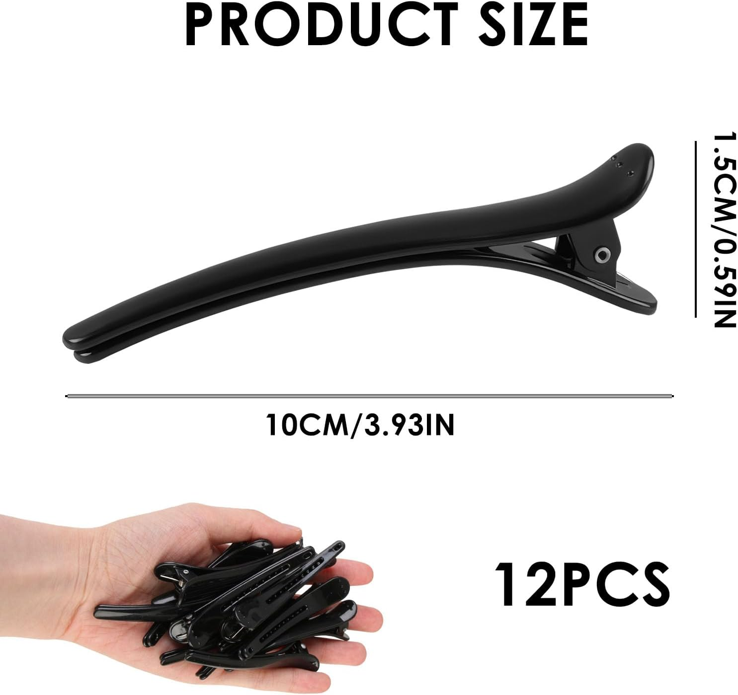 12 Pcs Alligator Hair Clips, Duck Billed Clip for Styling Sectioning 4" Size Frosted Material, No Crease Design for Easy Styling and Sectioning with Silicone Band(Black) image number 4