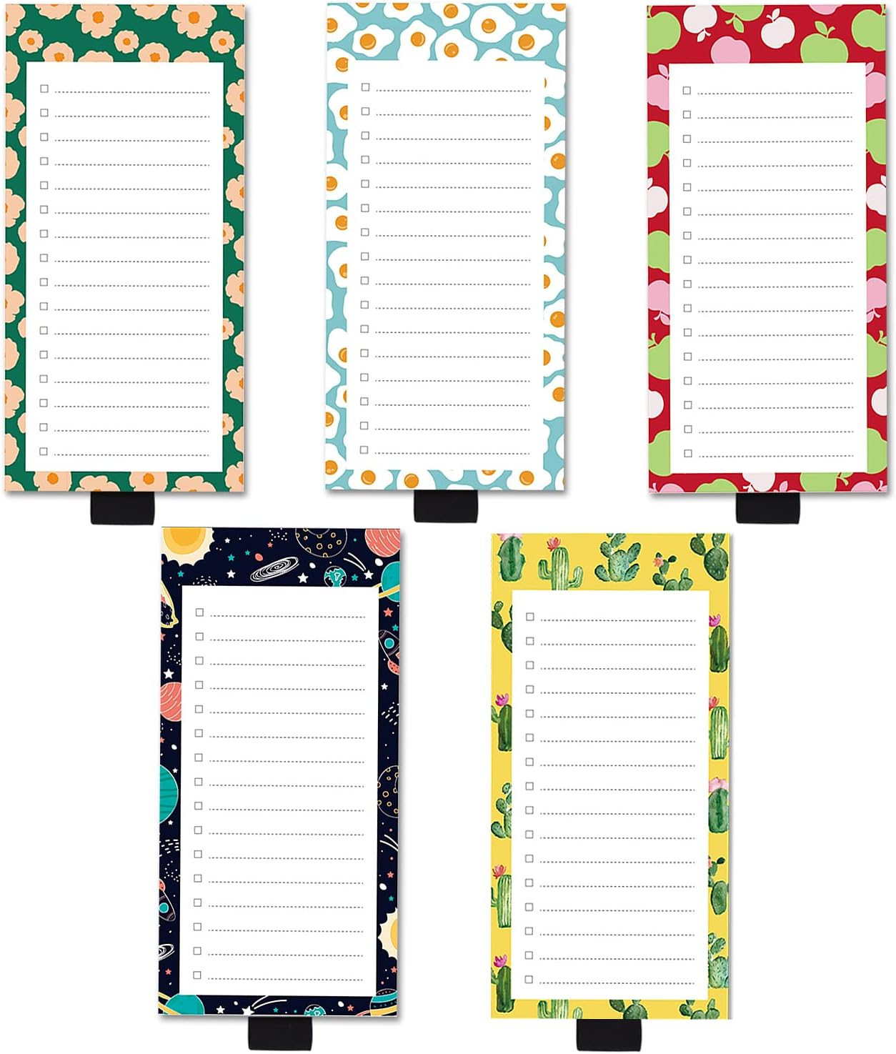 5 Pack Full Magnetic Notepads for Fridge with Pen Holder, Nature Universe Theme, 6" X 3", 50 Sheets, Magnet Memo Pad for Fridge, Locker, File Cabinet, to Do List, Grocery Shoppin image number 1