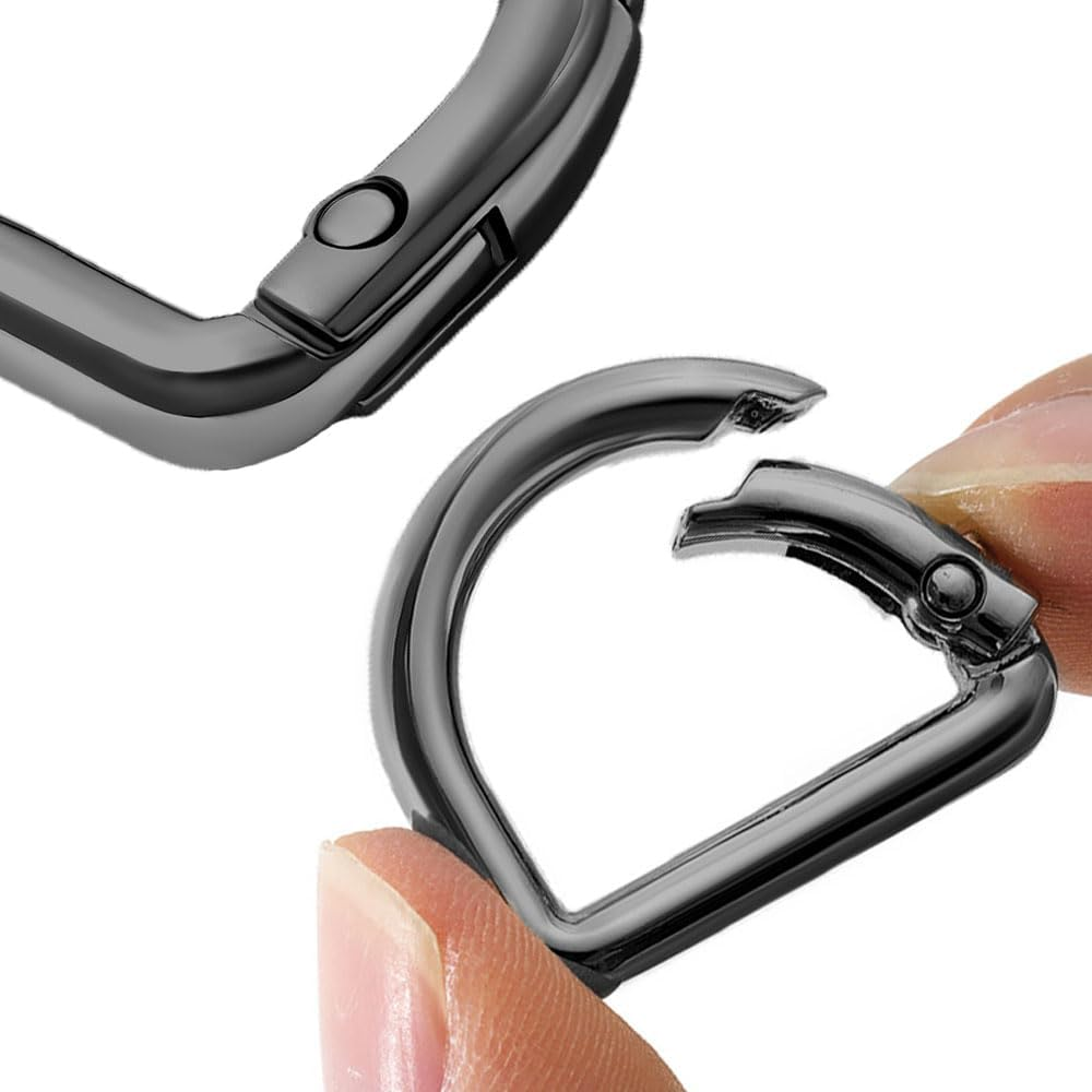 Naisfei 10 Pcs Metal Spring Clasp D Shape Snap Clip Hook Spring Keyring Buckles, Buckles Clasp Clamps for Backpacks Handbag, D Ring for Hardware Bags Ring Hand DIY Accessories(Black)