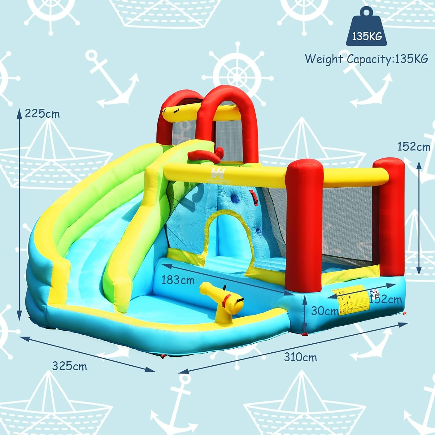 HONEY JOY 6 in 1 Inflatable Water Slide Water Park, Kids Jumping Castle Splash Pool W/Climbing Wall, Water Cannon, Basketball Hoop, Inflatable Bounce House Outdoor for Children (Without Blower) image number 2