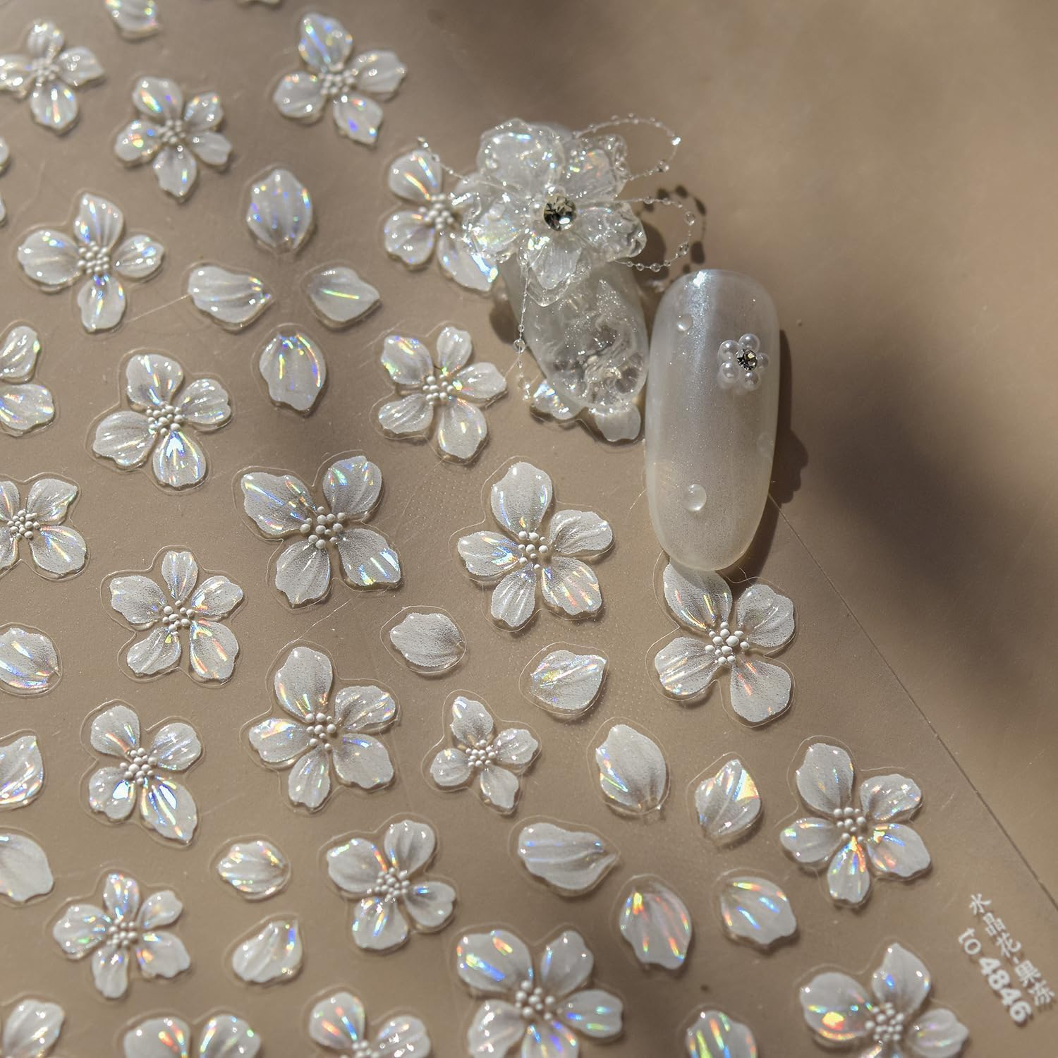 Proxima Direct 1Sheet Flower Nail Sticker for Nail Art, 5D Embossed White Flower Decals Summer Hibiscus Spring Summer Nail Art Supplies for Women Girls,White image number 3