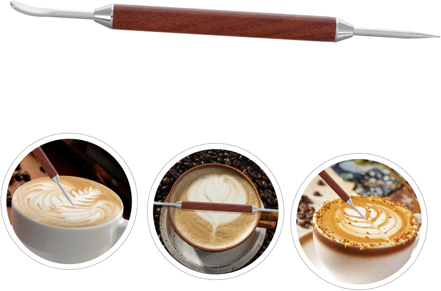 HOOTNEE Wooden Latte Art Needle Espresso Tool Set Robust Stainless Steel Stirrer Carved Handle for Coffee Tea Lovers