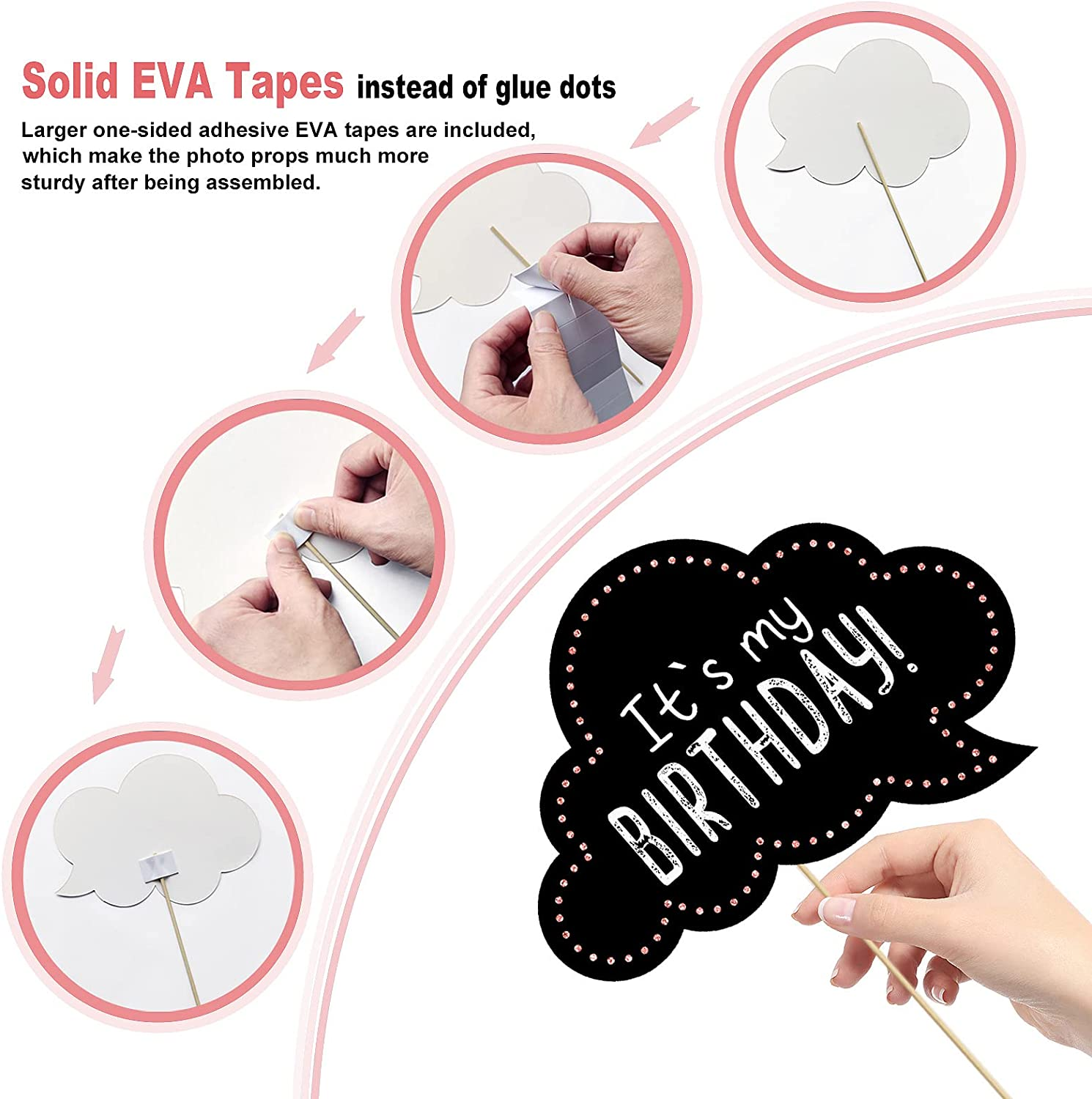 Birthday Photo Booth Props Kit - Happy Birthday Party Favors Supplies Bday Party Decoration Set with Real Glitter Cute Bday Designs for Women - Easy to Assemble 30 Pieces (Rose Gold) image number 4