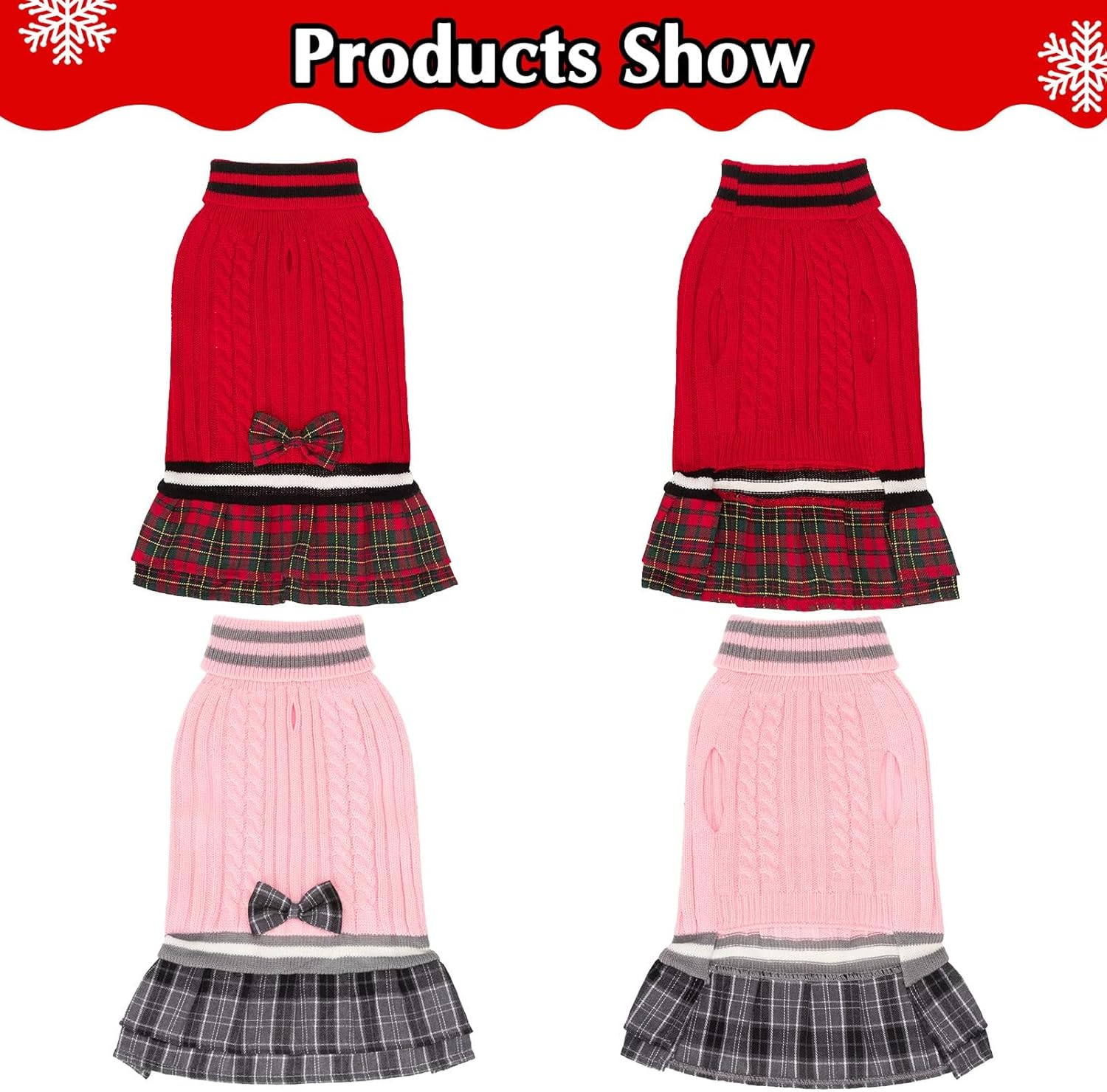 PAWCHIE Dog Sweater Dress with Bowtie - Dog Turtleneck Pullover Knitwear for Small Dogs Girls Cold Weather Sweater with Leash Hole, Suitable for Small Medium Dogs Puppies image number 5