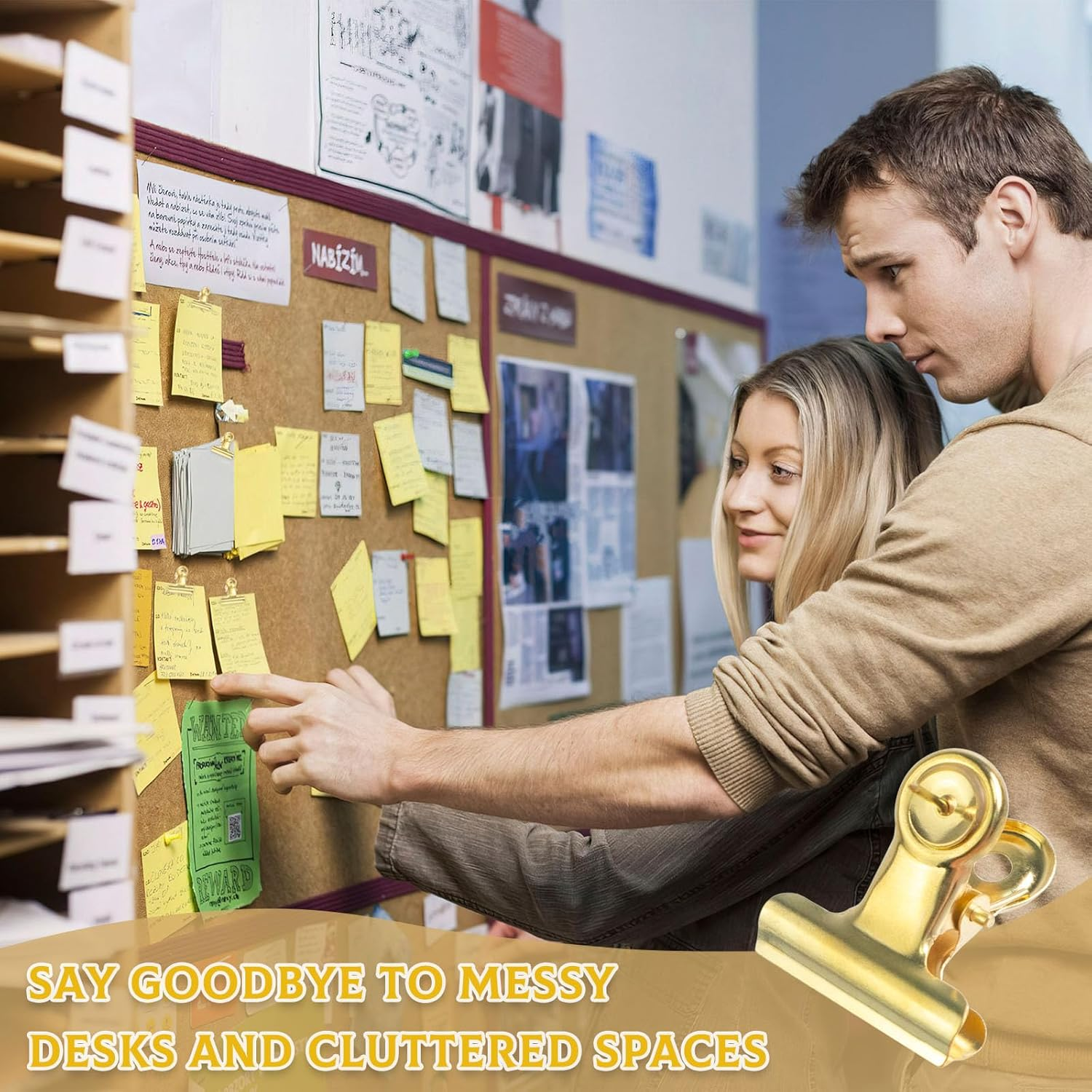 30 PCS Gold Push Pins, Heavy Duty Push Pins Clips, Thumb Tack Clips, Push Pins with Clips for Bulletin Board Decorations, Craft Projects, Artworks, Photos (Gold) image number 2