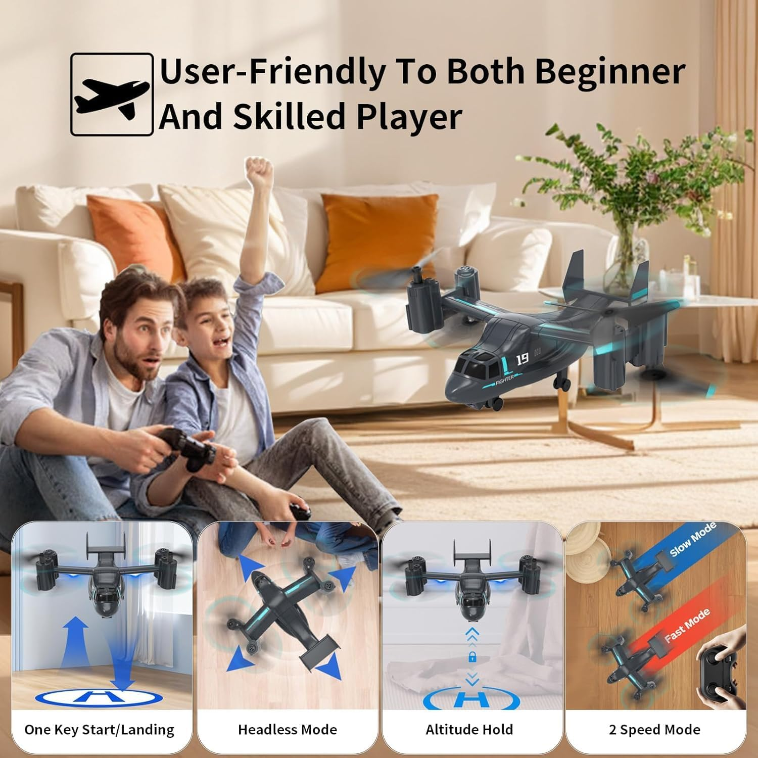 B-Qtech Helicopter Remote Control with Camera 1080P, 2.4G RC Helicopter Live Transmission, Plane with Optical Flow Positioning, Mini Drone Toy with LED Light for Kids, Headless Mode, 2 Batteries image number 2