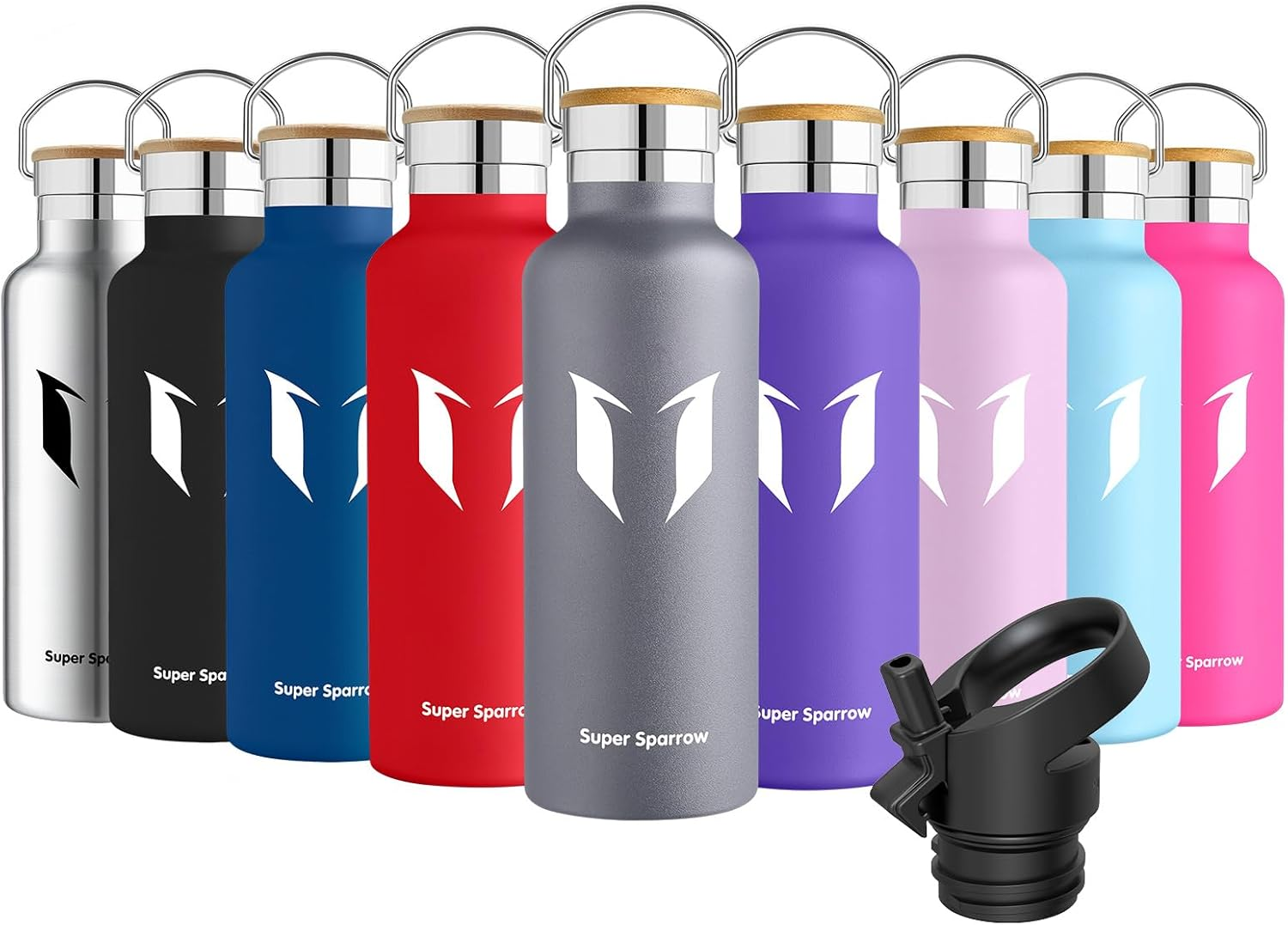 Super Sparrow Water Bottle Insulated - 500Ml - Standard Mouth Flask - BPA Free, Leak Proof Drink Bottle - Ergonomic Straw Water Bottles for Work, Gym, Travel, Sports, Outdoor - 2 Lids image number 2