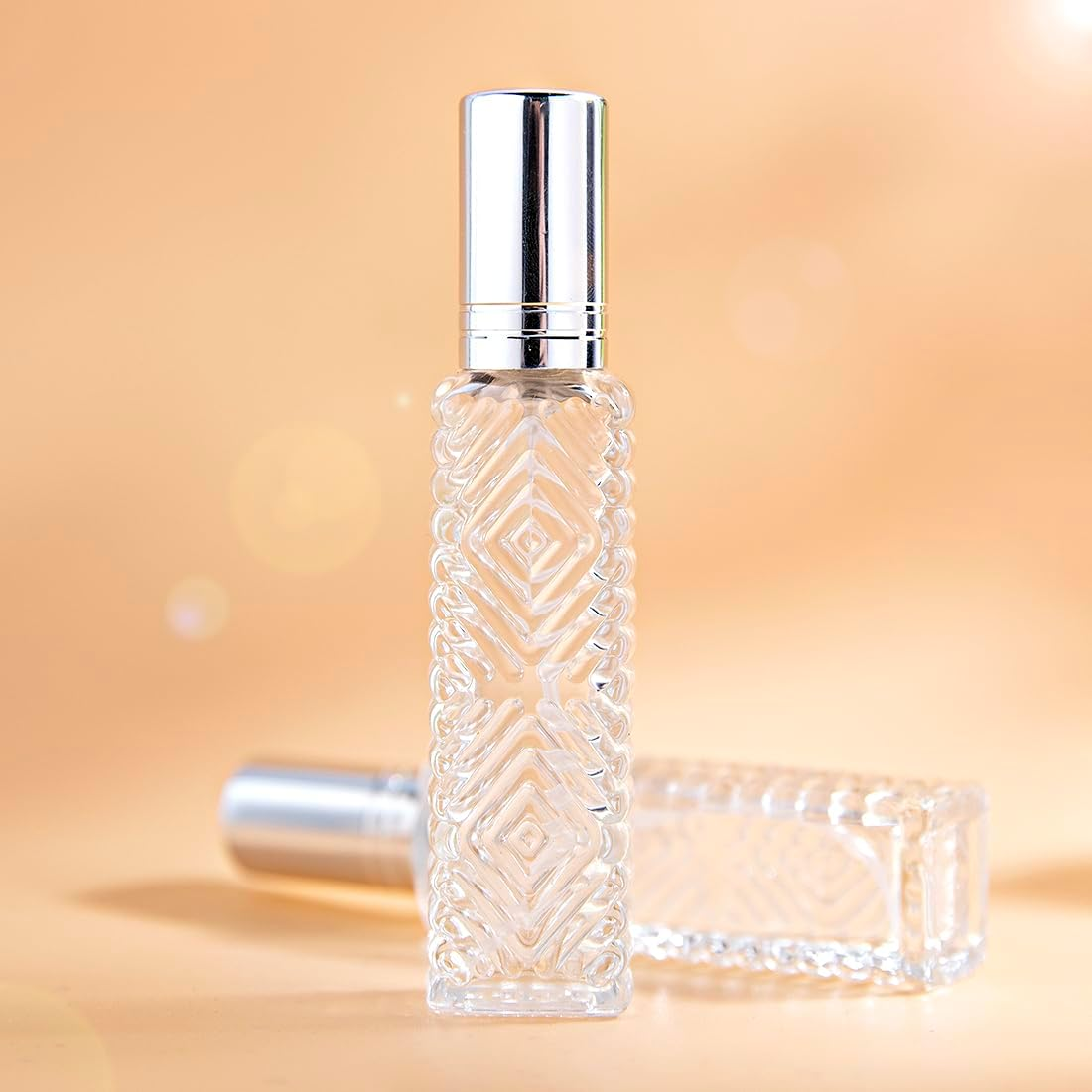 HDCRYSTALGIFTS Pack of 12 Clear Glass Atomizer Spray Bottles 10Ml Empty Refillable for Perfume Essential Oil Packed with Funnels Pipette Dispenser image number 1