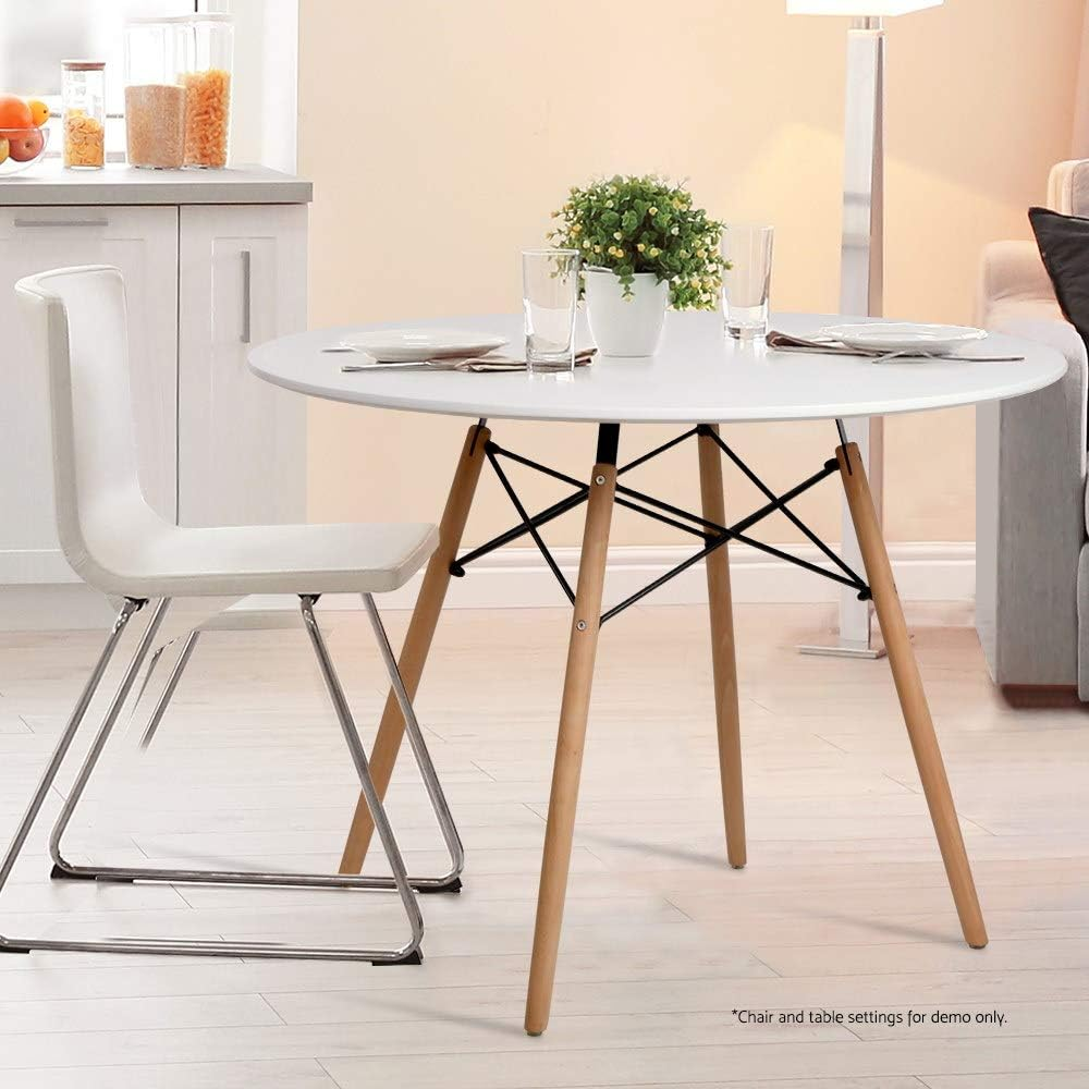 Artiss Dining Table round White Coffee Tables Side Buffee Desk Lounge Desks Home Living Room Bedroom Kitchen Office Cafe Restaurant Furniture, 4 Seater 100Cm Wide, Wooden in 73Cm Height image number 5