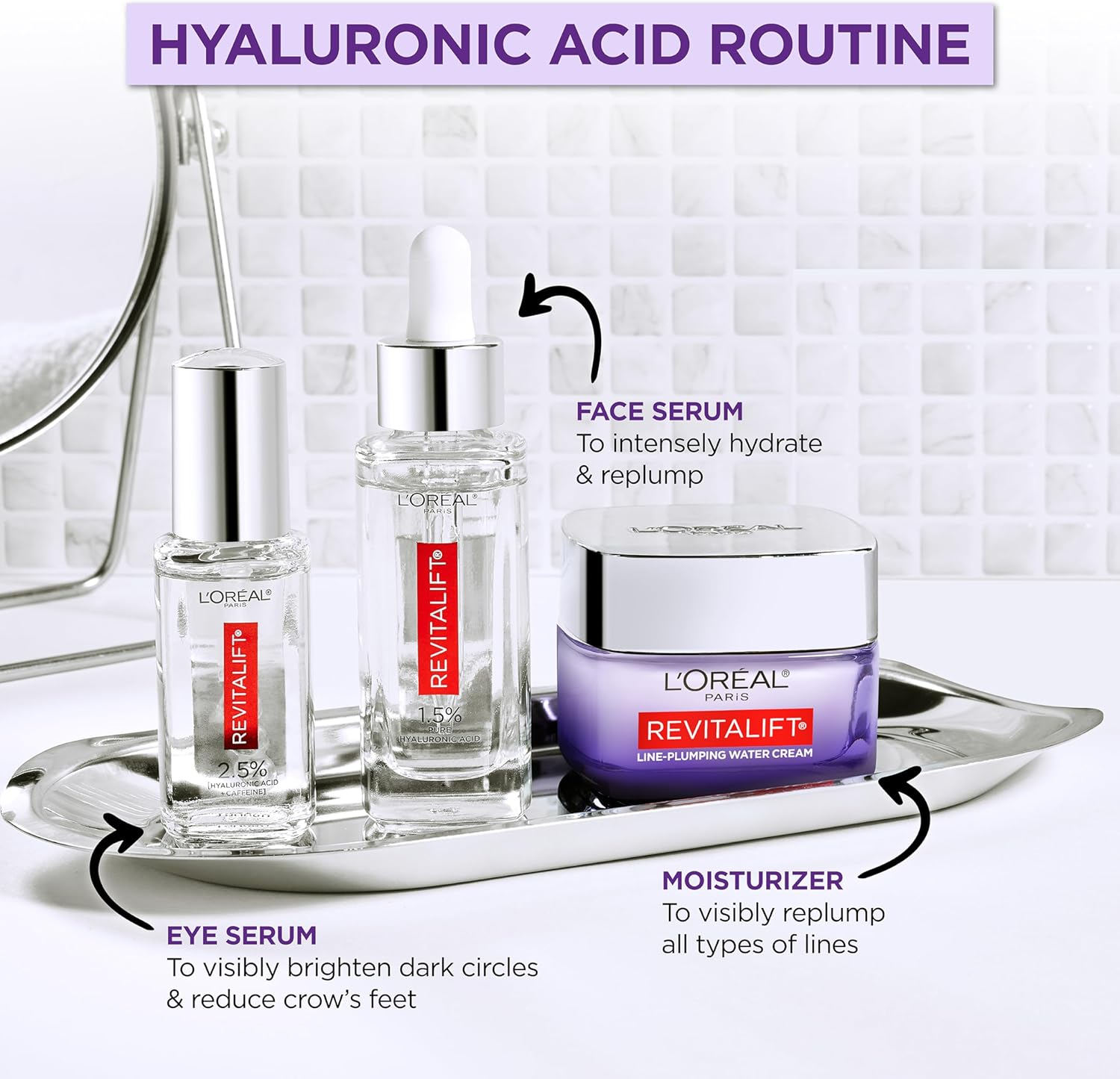 L'Oreal Paris Revitalift 1.5% Pure Hyaluronic Acid Face Serum, to Hydrate, Visibly Plump Skin, & Reduce Wrinkles, Fragrance Free 1 Oz image number 5