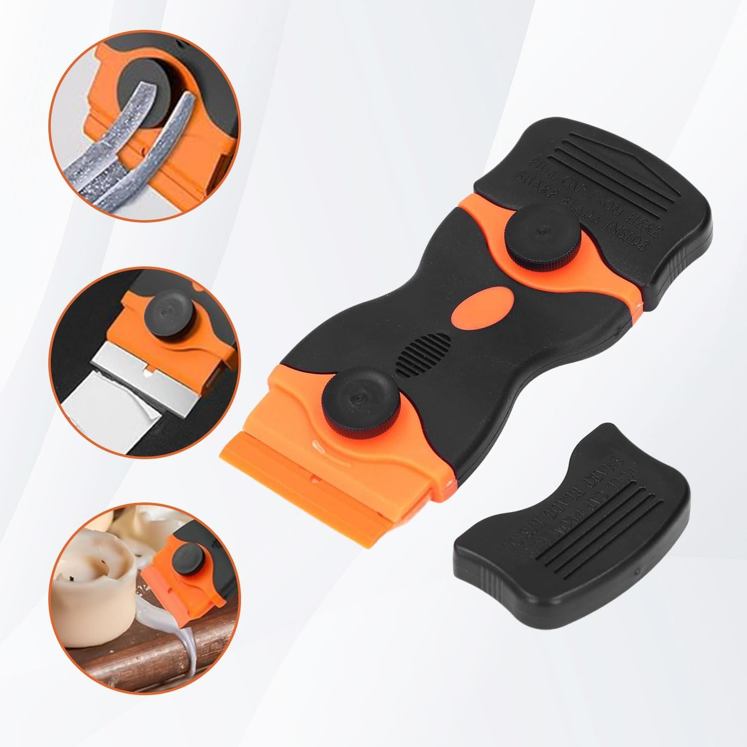 Window Scraper Tool with 10 Metal+10 Plastic Blades,Non-Scratch Double Edged Glass Sticky Stuff Remover,Multi-Purpose Ceramic Scraper Oven Cleaning Tool for Stickers Labels Decals Wallpaper (Orange) image number 2