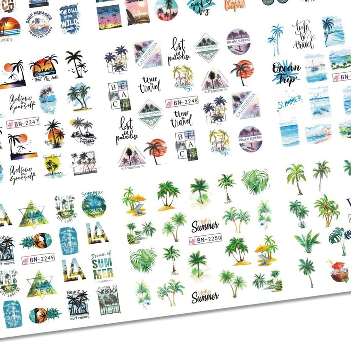 Coconut Trees Nail Art Stickers Summer Beach Nail Decals Stickers for Nail Art Plam Tree Tropical Style Nail Art Water Transfer Decals Sliders for Summer Nails Art Decoration Supplies Manicure Tips image number 3