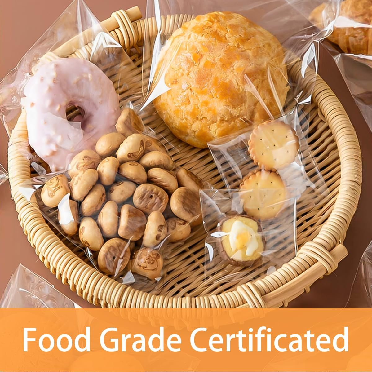 Miss Rui 200 PCS Cookie Bags, 4X4 Inches Clear Self Adhesive Plastic Food Treat Bag for Biscuit Bakery Chocolate Candy Gift Party Favor image number 2