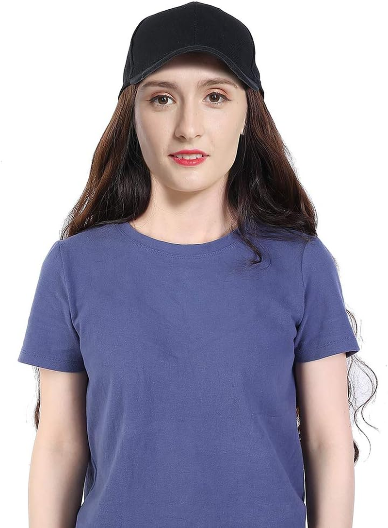 Baseball Cap Wig Long Wavy Hair, Baseball Cap with Hair Extensions for Women Adjustable Hat, Baseball Hat with Long Wavy Hair Wigs Fashion Women Girl Hat Wig Light Brown image number 1
