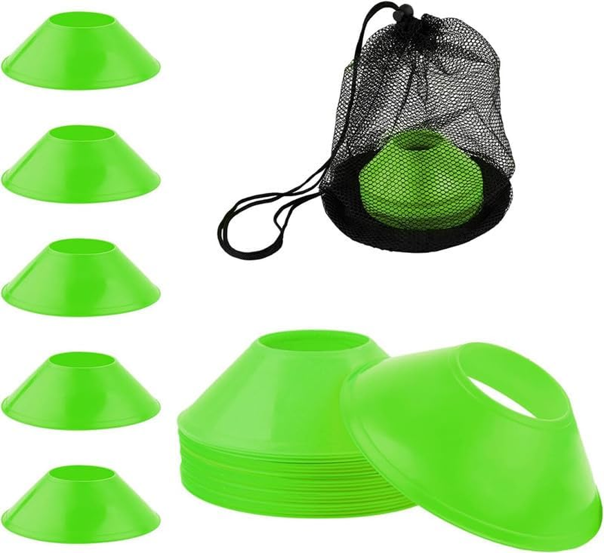 20Pcs Soccer Markers Disc with Net Bag, Portable Lightweight Agility Field Soccer Training Cones, Football Training Agility Markers Cone, Soccer Cones Discs with Mesh Bag for Sports Training, Green image number 1