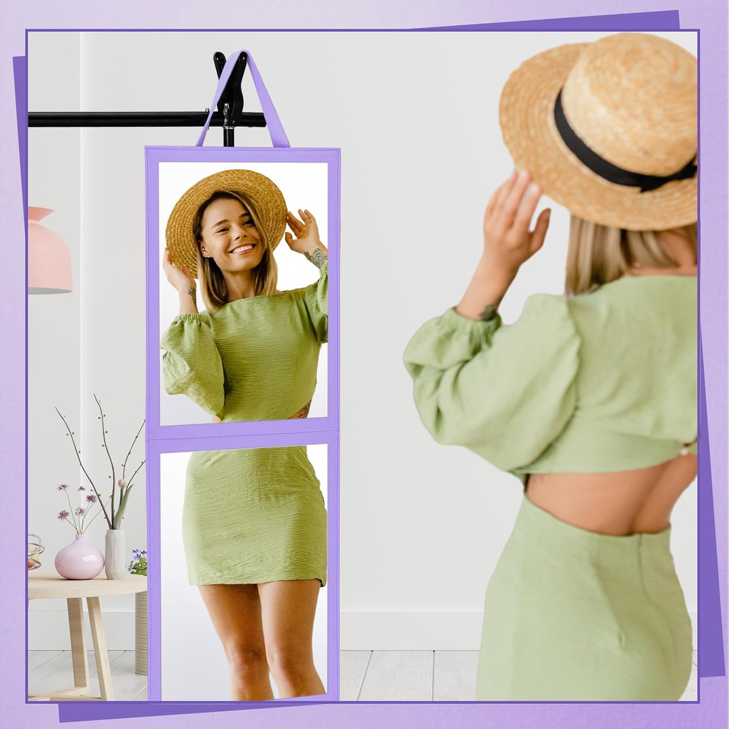 Glikceil Travel Hanging Mirror Full Length for Dance Bag Foldable Backstage Mirror for Dancers Artists Aestheticians Home Spa Dance Competition Must Haves(Purple,33.5" X 13.4") - Grey image number 2