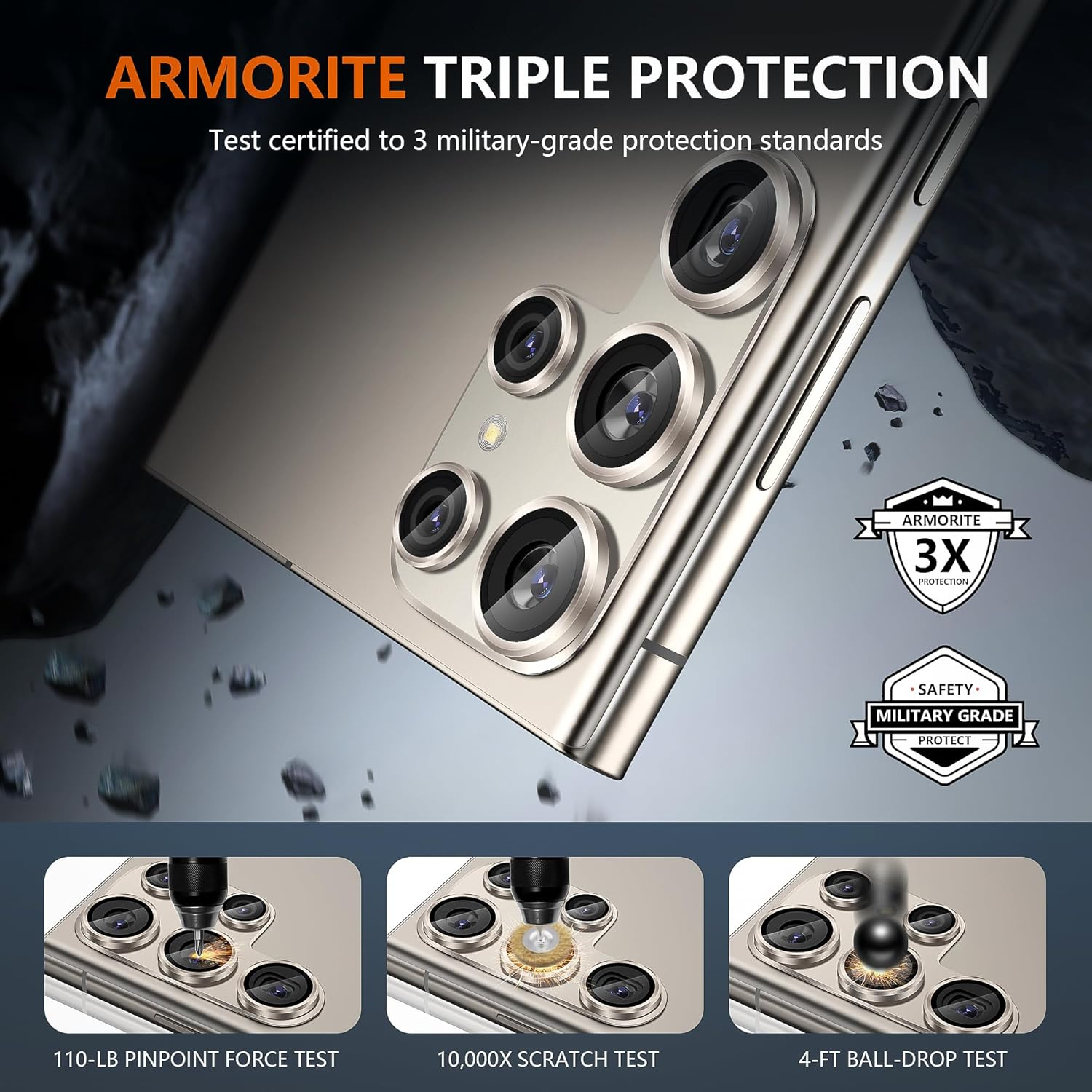 Diruite Camera Lens Protector for Samsung Galaxy S25 Ultra Camera Protector HD anti Scratch Tempered Glass&Aluminum Frame Lens Cover,Integrated Grey image number 6