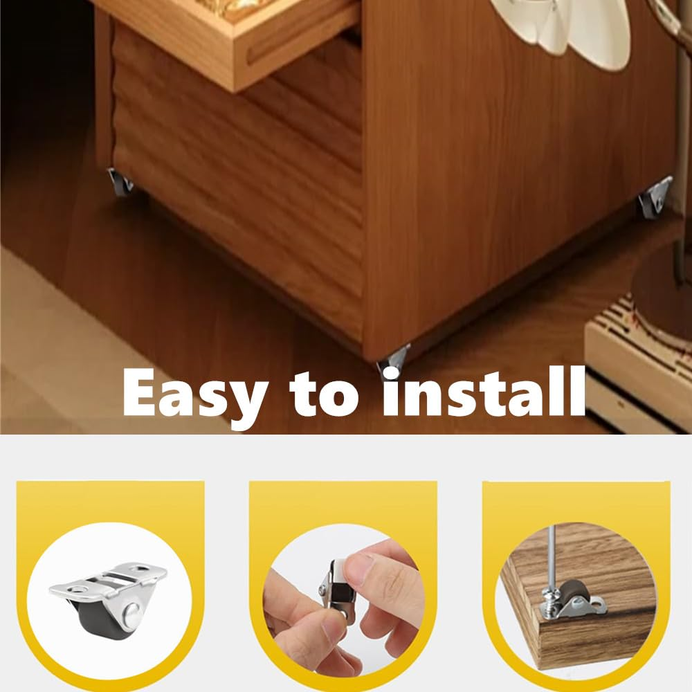 Kastetards 8 Pcs Mini Caster Wheels, Small Fixed Caster Wheels with Screws,Low Profile Single Direction Tiny Wheels for Furniture Small Appliances Cart Drawer Storage Box & Bins image number 1