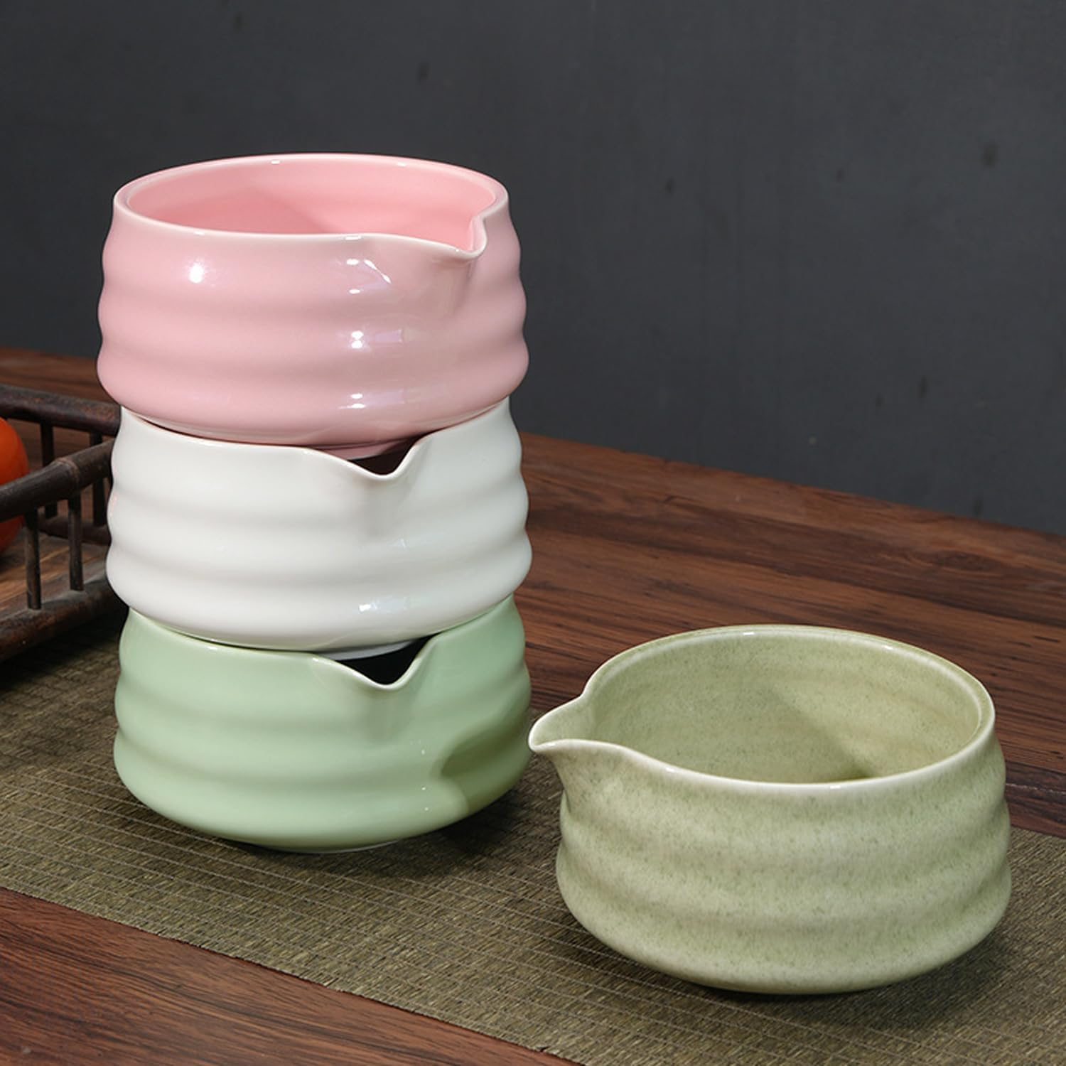 Matcha Set, Japanese Tea Set Includes Matcha Bowl with Spout, Matcha Whisk Holder, Bamboo Matcha Whisk and Sifter Scoop, 17 Oz Mottled Tea Green Glaze Ceramic Matcha Kit for Tea Lovers image number 2