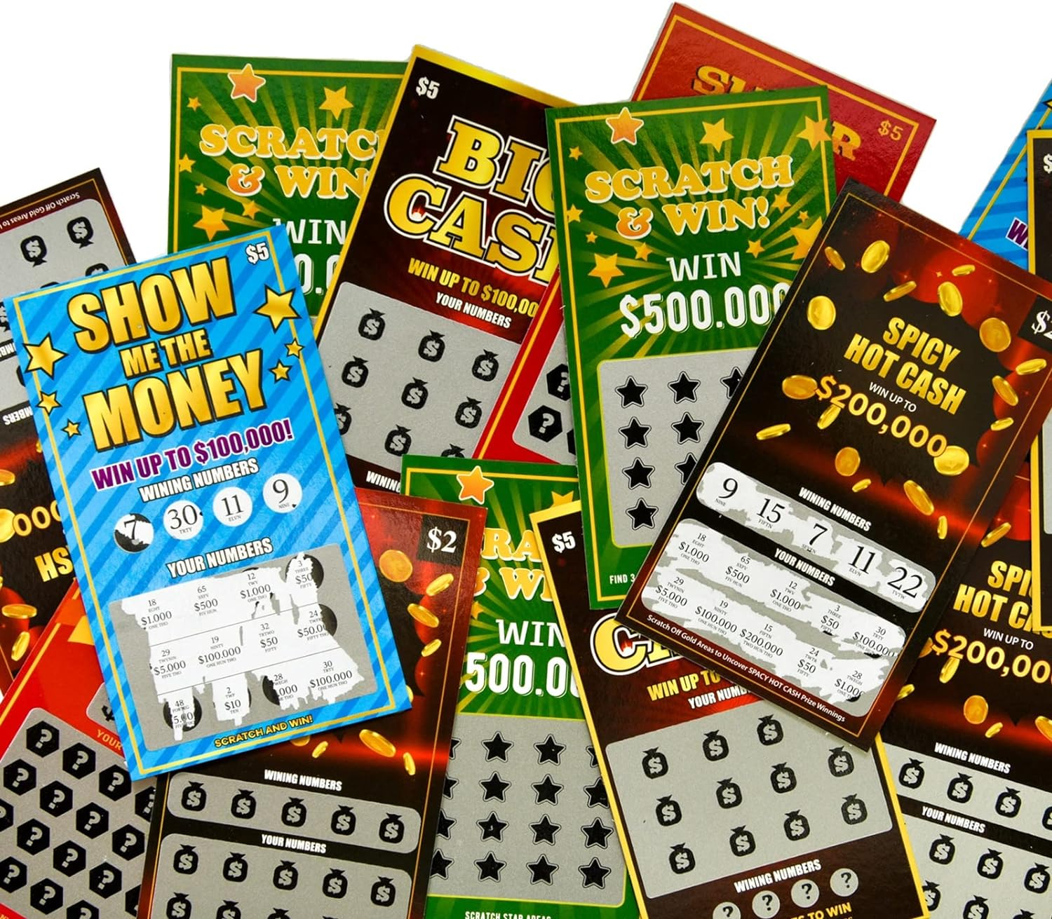 STOYKİS 10 Fake Lottery Tickets and Scratch off Cards That Look - Winning $500K - $200K - $100K Lottery Ticket - Hilarious and Shocking Pranks -Prank Gag Fake Lottery Tickets Big Time Money image number 2