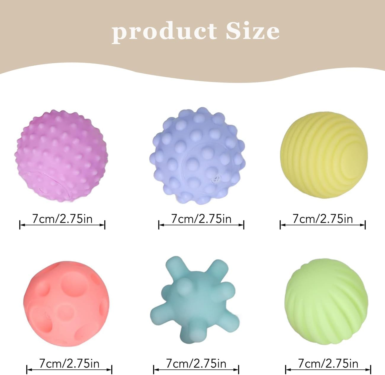 6 Pack Sensory Balls for Baby Sensory Baby Toys for Toddlers 1-3, Bright Color Textured Soft Squeezy Bath Ball, Montessori Toys for Babies Infant Gift Sets image number 3