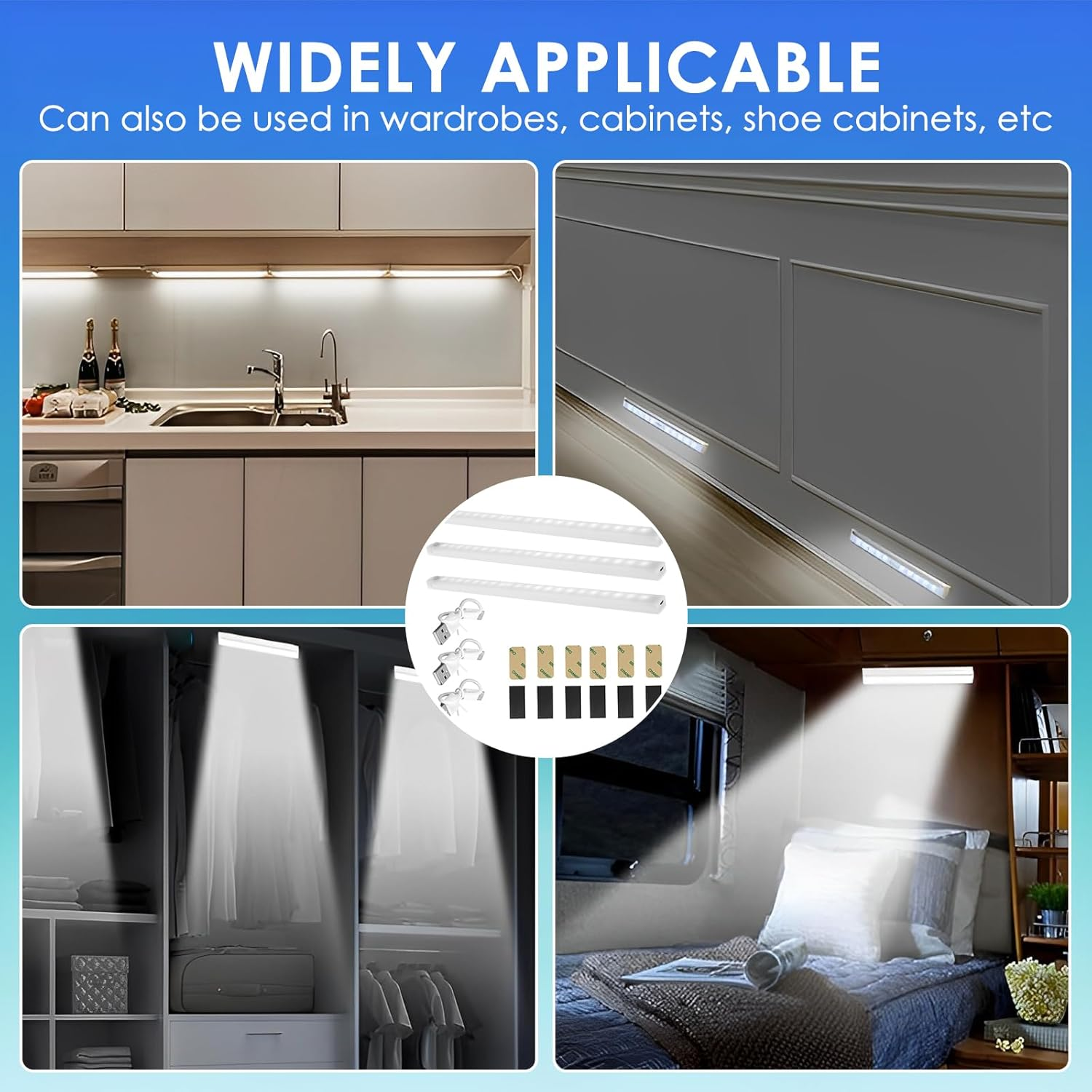 3Pcs Motion Activated RV Step Lights, RV Step Lights Motion Activated LED Travel Trailer Steps Light 42LED Rechargeable LED Light Strips RV Magnetic Motion Sensor Light Bar image number 3