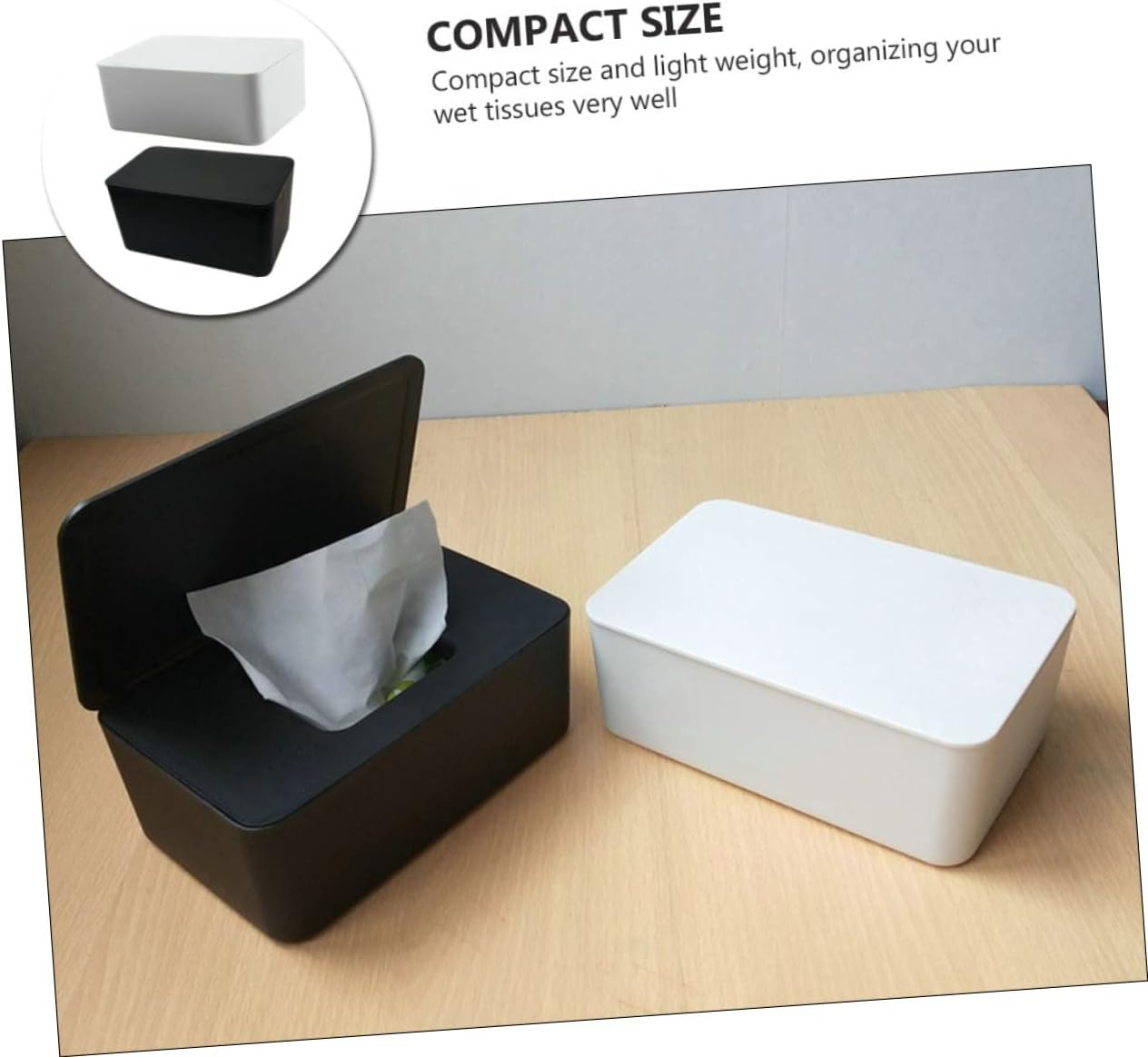 LABRIMP Wet Tissue Box and Napkin Storage Container with Lid, Dustproof Sealed Wipe Holder for Home and Office Desktop, 2Pcs White and Black image number 6
