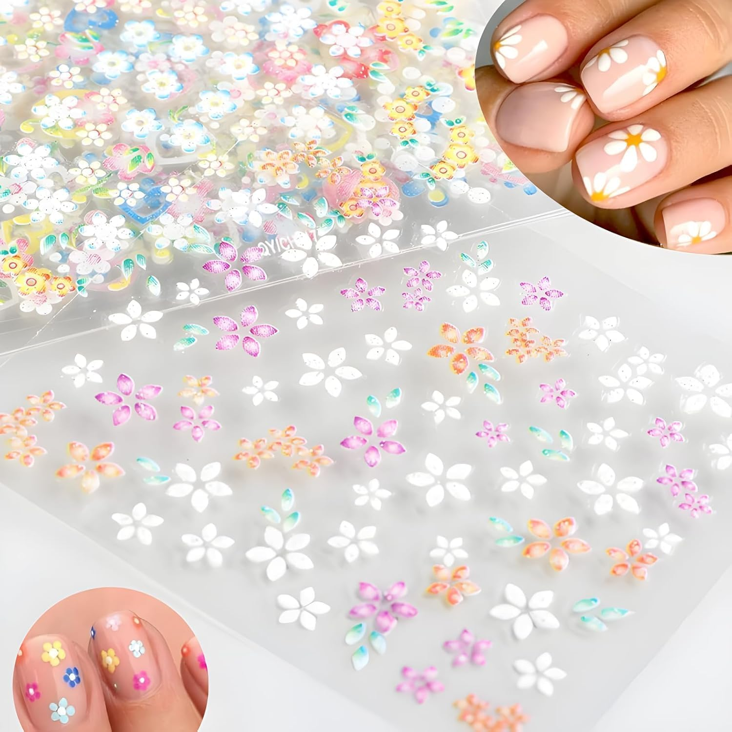 YJSPARKK 30 Sheets Flower Nail Art Stickers,3D Colorful Daisy Floral Heart Self-Adhesive Nail Decals,For Kids Girls Women Manicure DIY image number 5