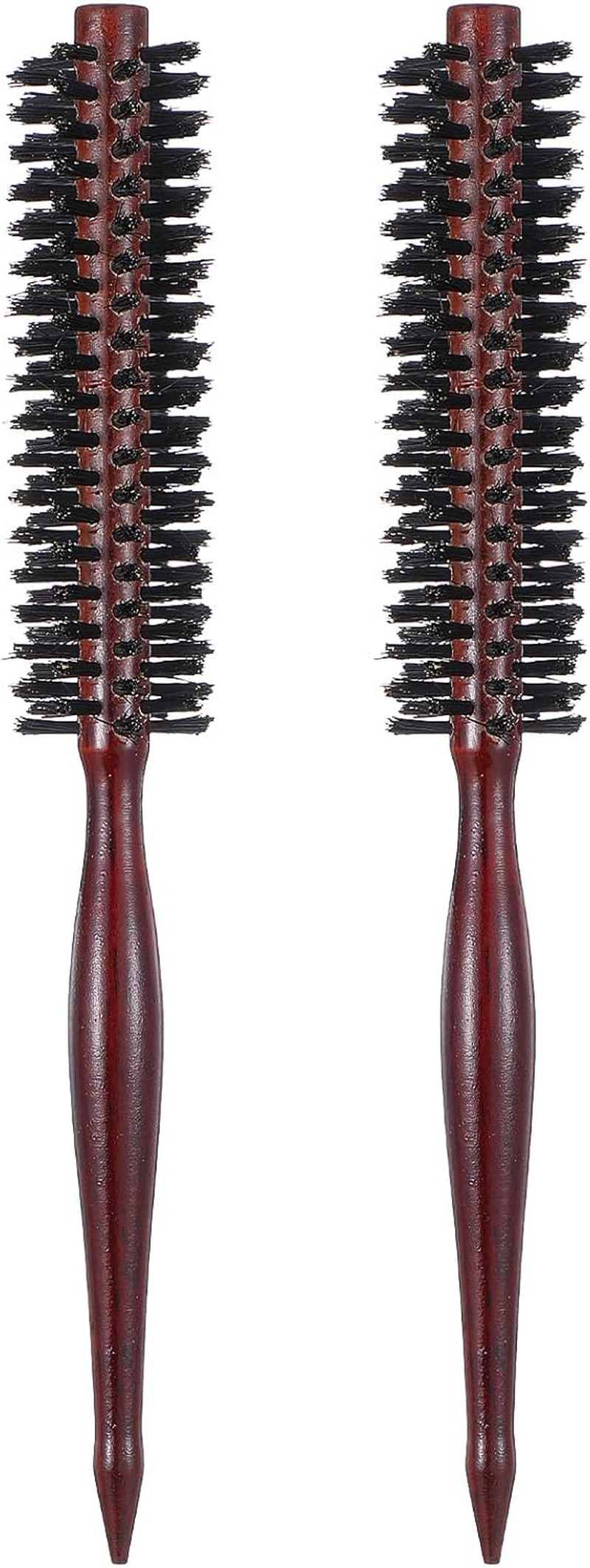 Wanmu 2 Pcs Boar Bristle Hair Brush, Small Natural Bristles round Brushes Roller Beard Hairbrush with Wood Handle for Women Men Blow Drying, Styling, Thin or Short Hair, Restore Shine image number 3