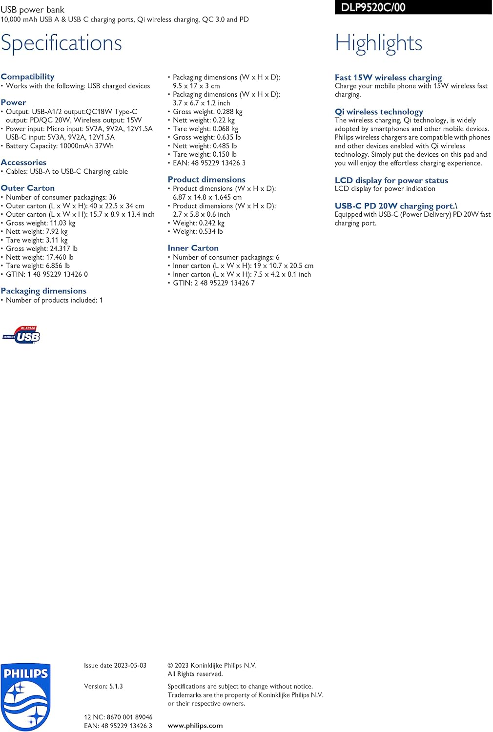 Philips Magnetic Wireless Powerbank 10000Mah Power Bank USB Portable Charger Reliable 5V 2.1A Iphone 17/16/ & 15 Pro/ 16 & 15 &14 Pro Max/13/12 Series (Gloss Matt) - Gloss Matt image number 4