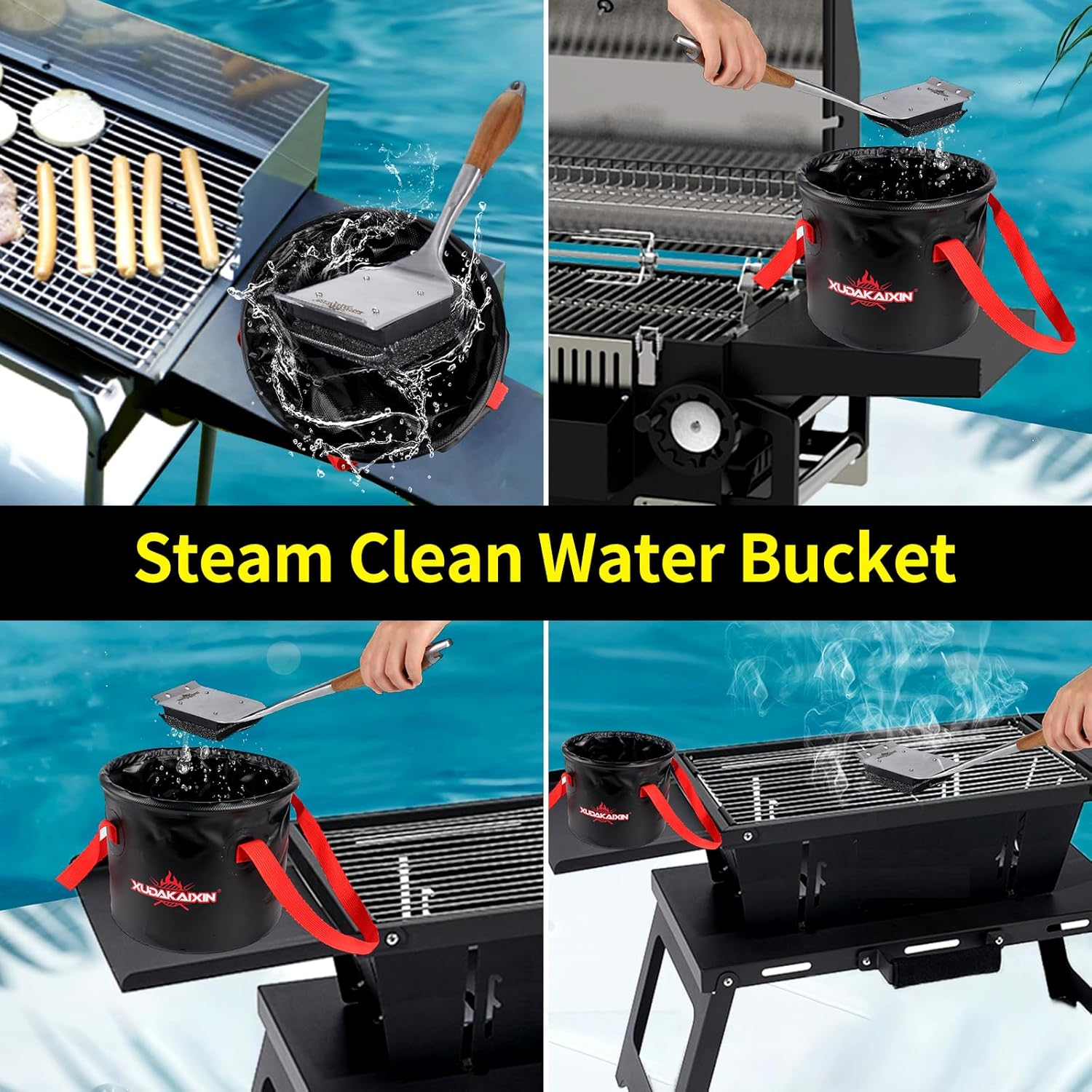 Grill Brush Collapsible Water Bucket for Grill Cleaning, Camping,And Outdoor Activities (Only Water Bucket No Grill Brush) - Red image number 5