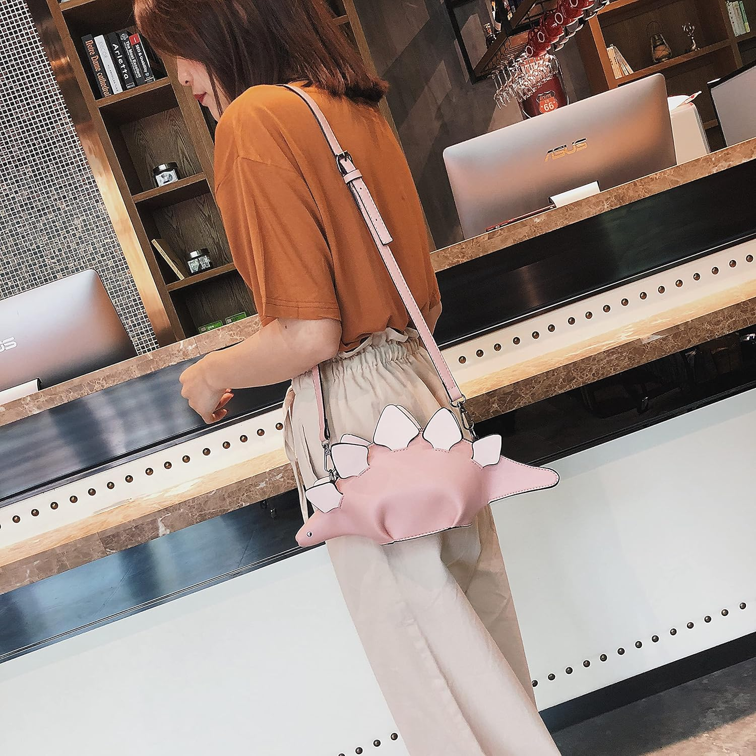 Dinosaur Shoulder Purses,Pu Rivet Tyrannosaurus Rex Crossbody Bag for Girl Women - A-Green image number 4