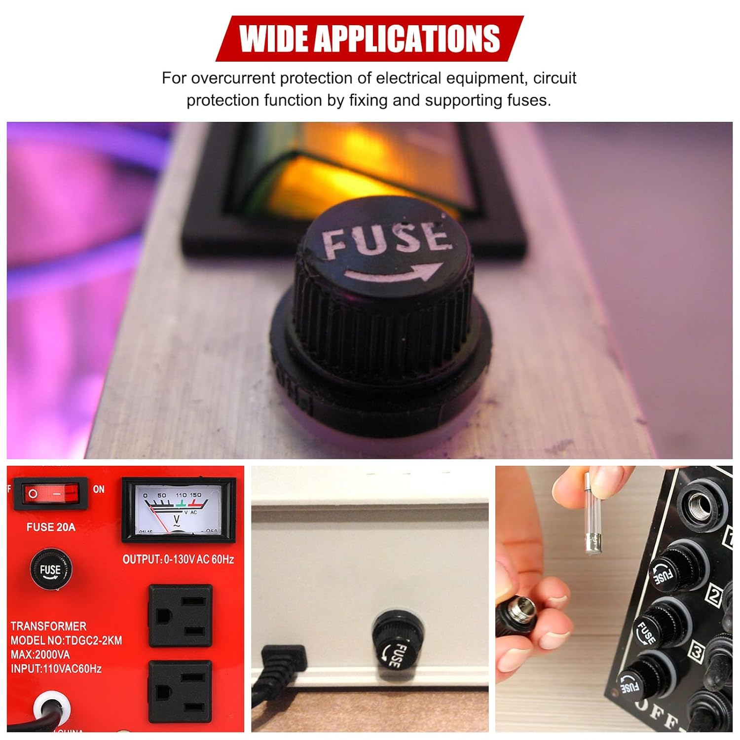 EVTSCAN 20Pcs Panel-Mount Fuse Holder, for 5X20 Mm Glass Tube Fuse, 15A 125V AC / 10A 250V AC, with Screw Cap and Solder Lugs, Tin-Plated Brass Contact image number 4