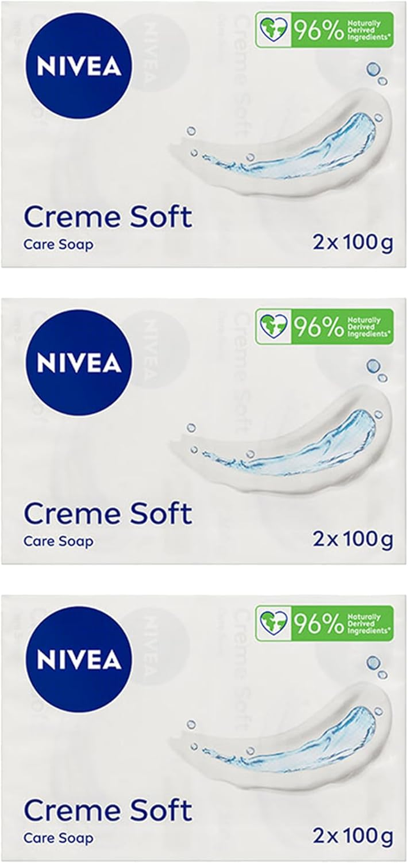NIVEA Creme Soft Care Soap Twin Pack 2X 100G | Pampering Formula Enriched with Almond Oil | Moisturising Soap for Soft Skin | Gently Cleanses | Fresh Scent | Vegan Body Soap (Pack of 3)