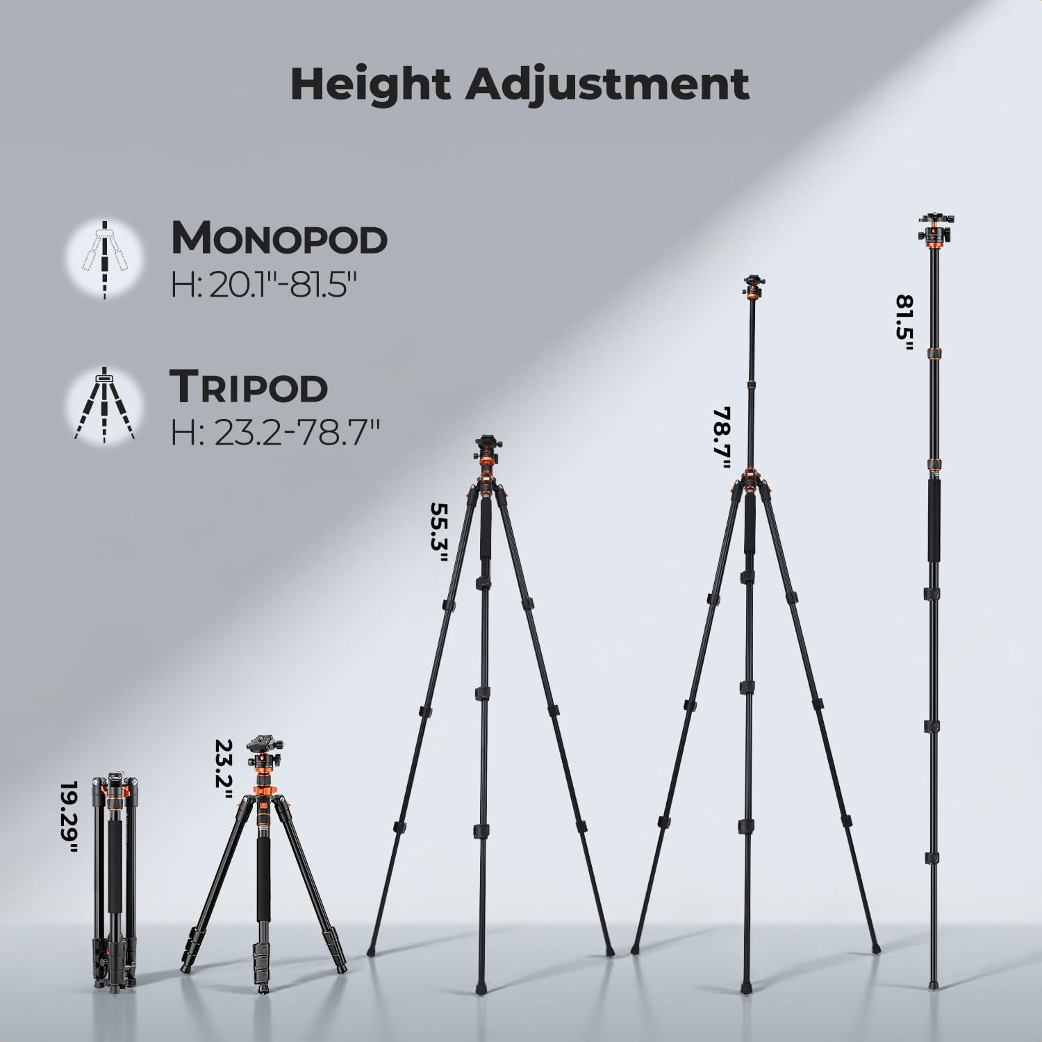 K&F CONCEPT 78 Inch/200Cm Camera Tripod, DSLR Compact Aluminum Tripod Monopod with 360 Degree Ball Head Load Capacity 10KG for Travel Indoor Outdoor Use, K234A7+BH-28L (S210+KF28) image number 6