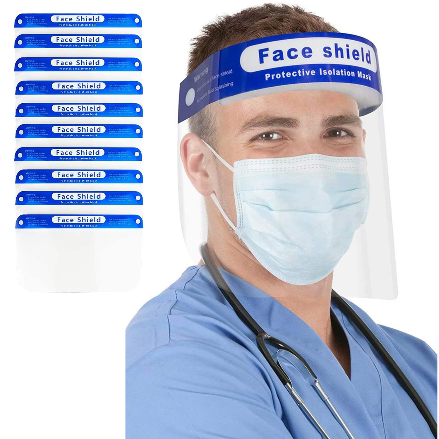 Safety Face Shield Clear Full Cover Anti-Fog Eyes Protective Face Shield Reusable Full Face Transparent Breathable Visor Mask Adjustable One Size Fits All（10 Pcs） image number 5