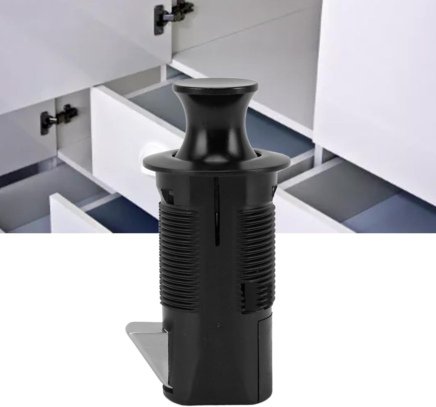 Round Button Zinc Alloy ABS Cabinet Lock with Push to Open Mechanism, Stylish Design for Rvs, Yachts, Furniture Cabinets, Quick Installation without Drilling (Black) - Chrome image number 2