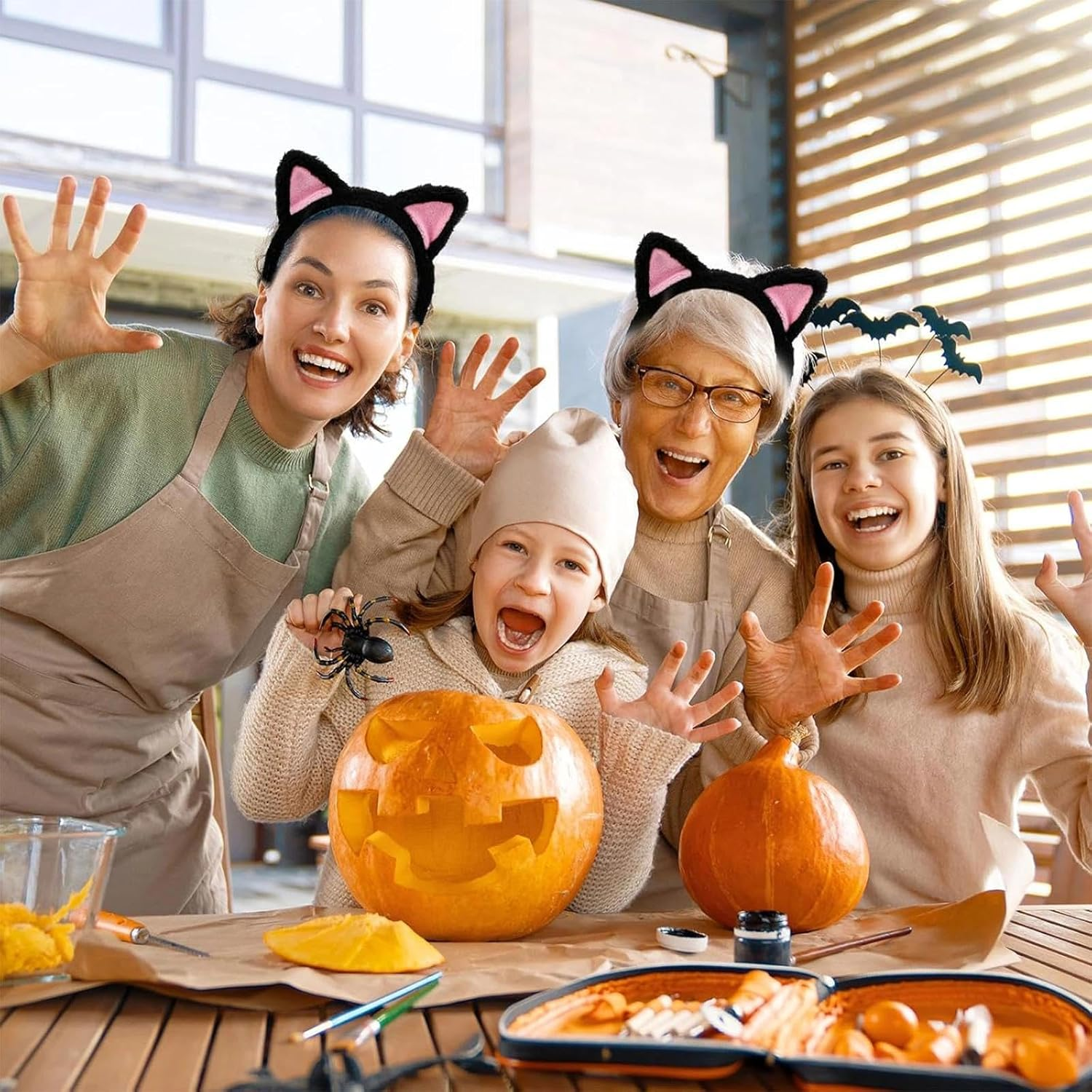 Dinghaole 2 Pcs Cat Ears Headbands, Cute Cat Ears Headband Animal Ears Hair Accessories, Ears Headbands with Pink Inner Ear Cute Hair Accessories for Halloween Cosplay Makeup Spa Yoga Photo Props image number 5