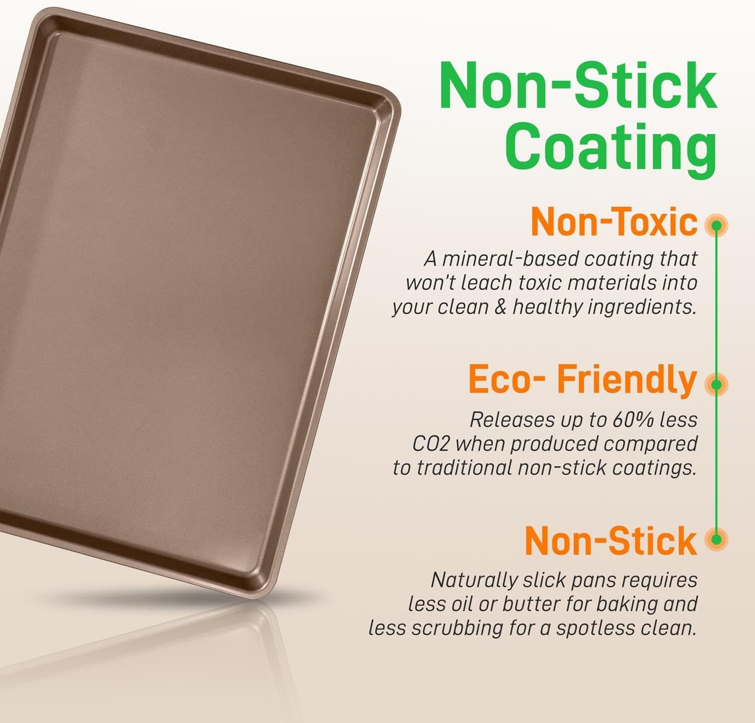 Nutrichef 3-Piece Nonstick Oven Cookie Sheets for Baking, Heavy Duty Carbon Steel Baking Sheet Pans Set, Large, Medium, and Small Sized Baking Tray, Dishwasher Safe (Gold) image number 1